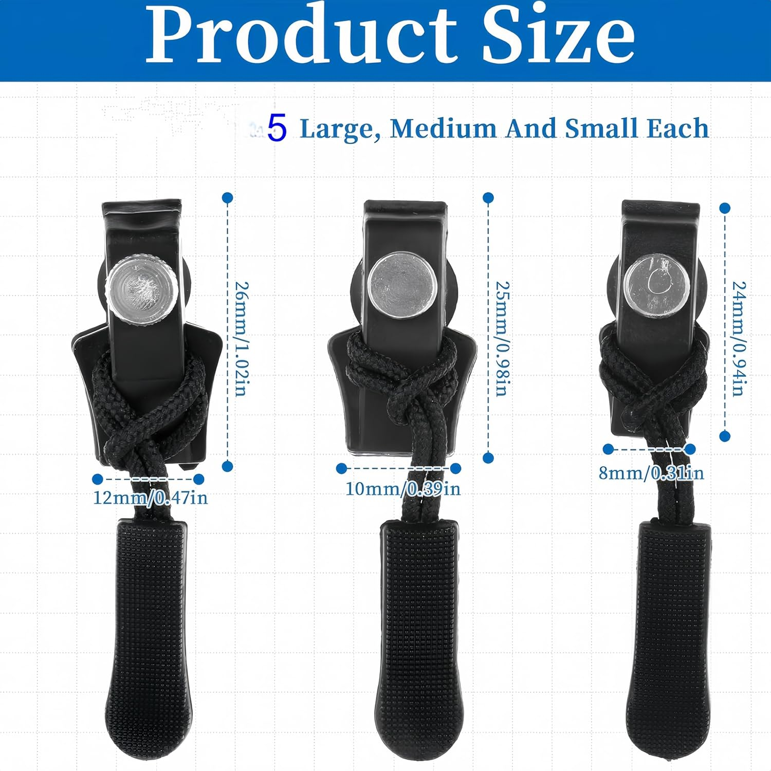 Febohao 15Pcs Removable Universal Zipper Repairer Zipper Pull Replacements Quick Install for Sewing Clothes Jacket Backpacks Shoes Boots image number 3