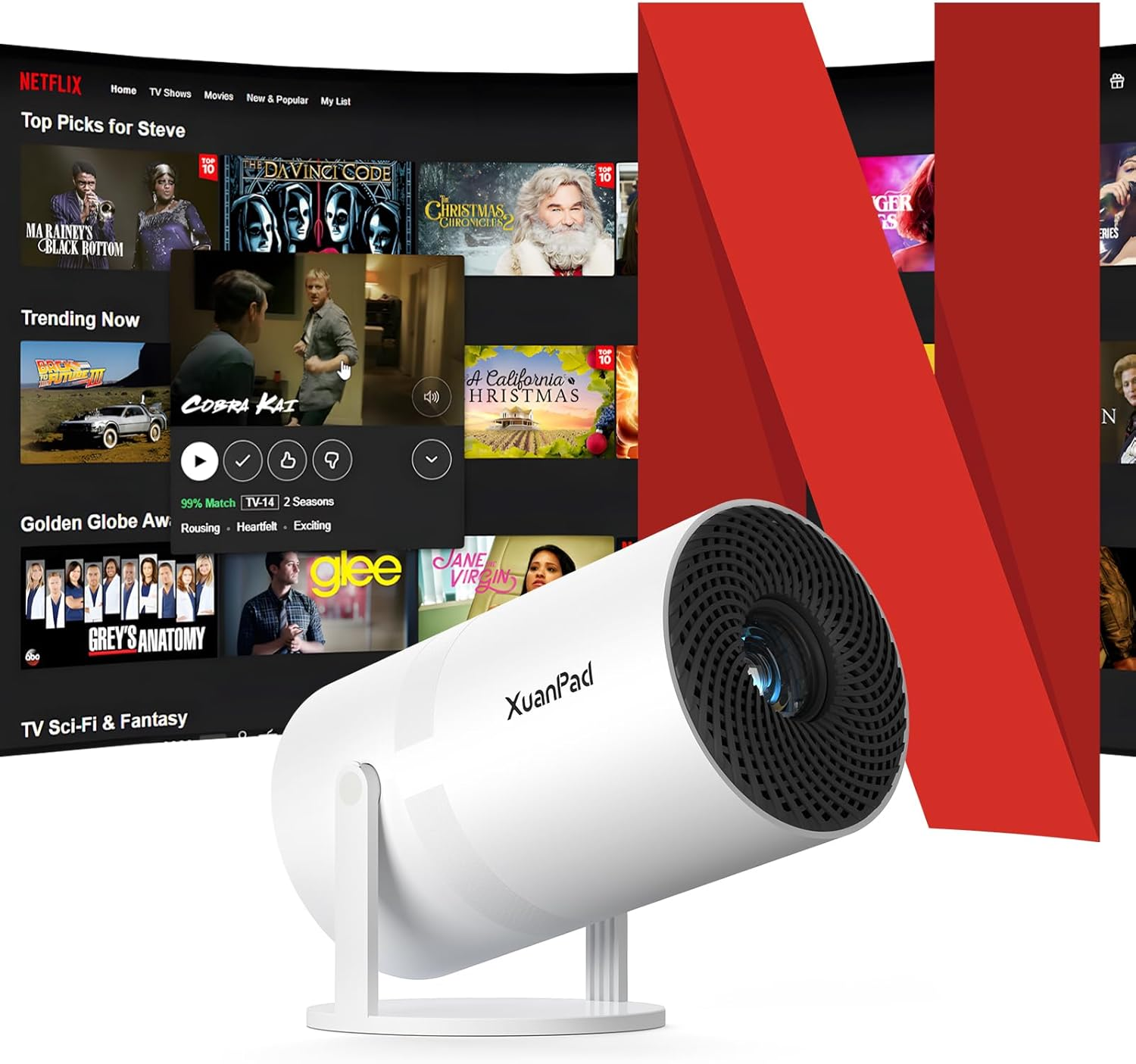[Netflix Official & Electric Focus] 2025 Upgraded Xuanpad Mini Projector with Wifi and Bluetooth, Full HD 1080P, Auto Keystone, 210&deg; Rotatable Stand, Smart Portable Projector for Phone image number 4