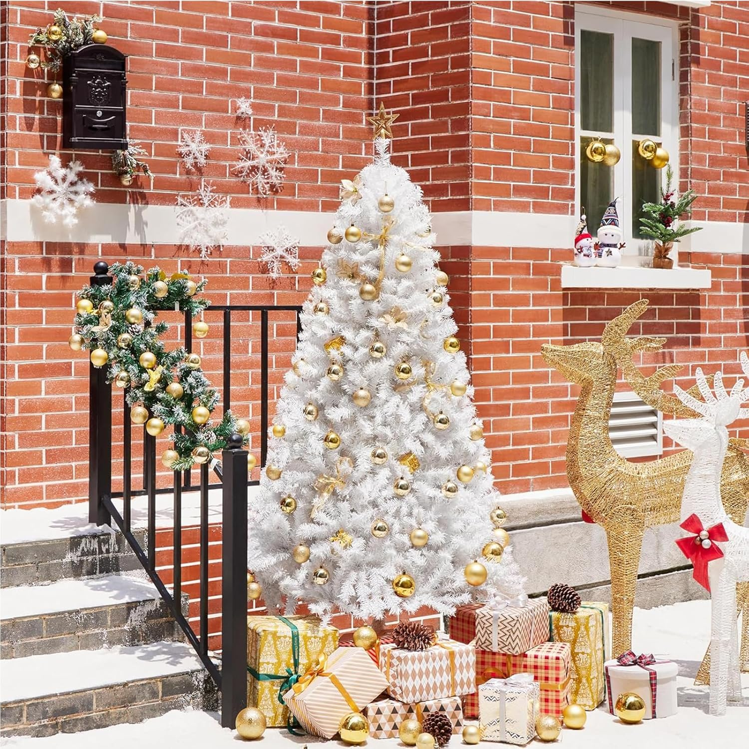 Christmas Tree 5.9Ft White Xmas Trees, Decorations Holiday Party Gift Home Garden Store Decor, 650 Tips Thick Foliage Easy Assembly Indoor and Outdoor image number 4