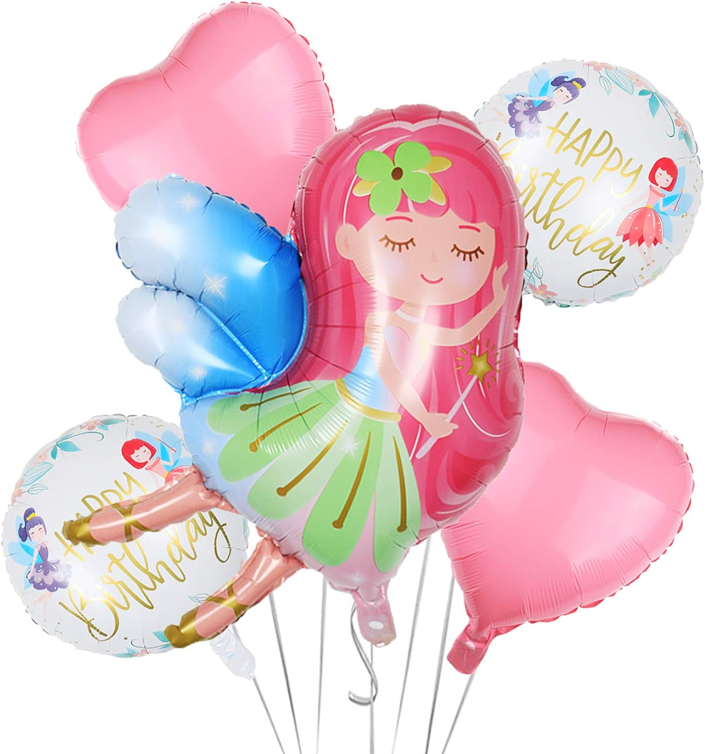 5Pcs Fairy Princess Balloons Set, Floral Wonderland Fairies Party Balloons for Birthday Party Baby Shower Magical Fairy Tale Themed Party Decorations Supplies