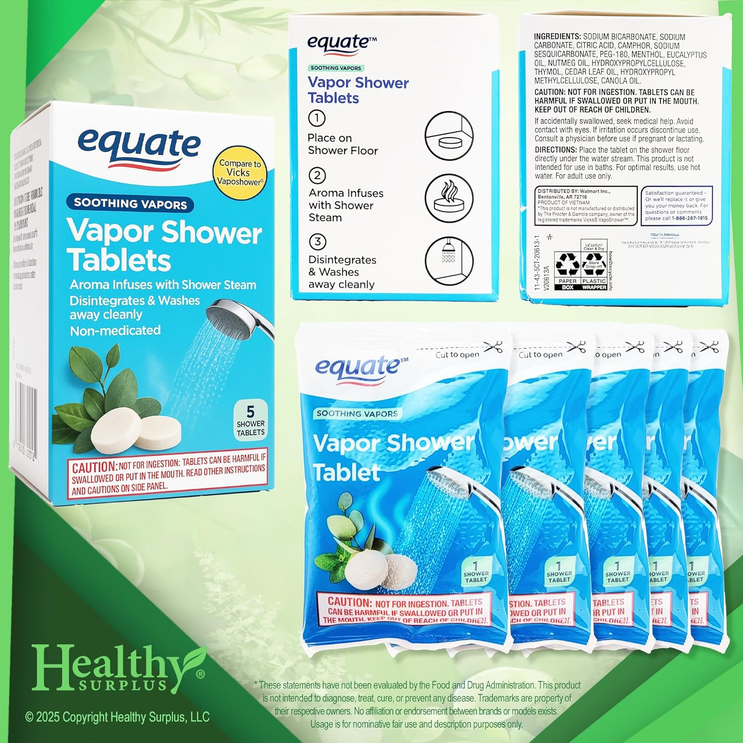 Equate Vapor Shower Tablets - 5 Shower Tablets and Vital Volumes Tips Card image number 2