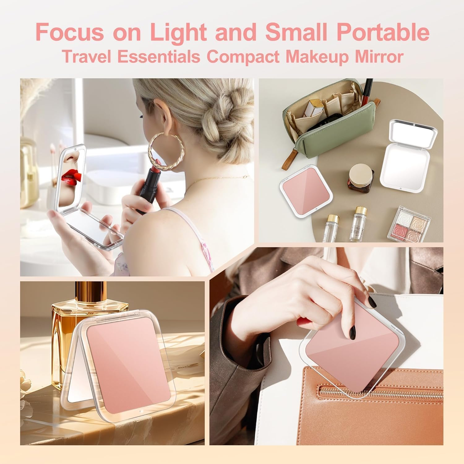 Travel Essentials,Compact Mirror, 30X Magnifying Mirror for Purses Shower, Small Makeup Mirror with 1X/30X Magnification, Portable Travel Mirror for Women, (Rose Gold) - Rose Gold image number 2