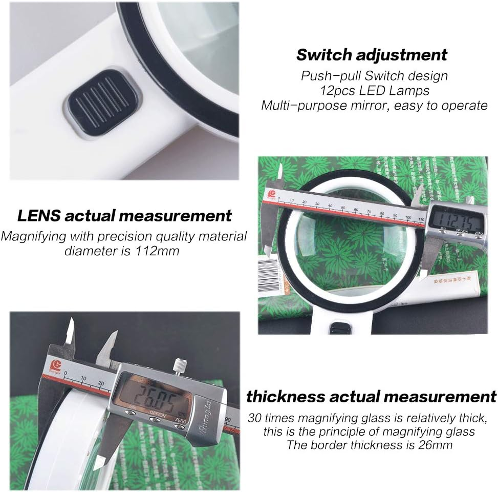 30X Magnifying Glass with Light - Handheld 12 LED Lighted Illuminated Large Lit Magnifier for Kids & Seniors Reading, Jewelers, Coins, Inspection, Exploring image number 6