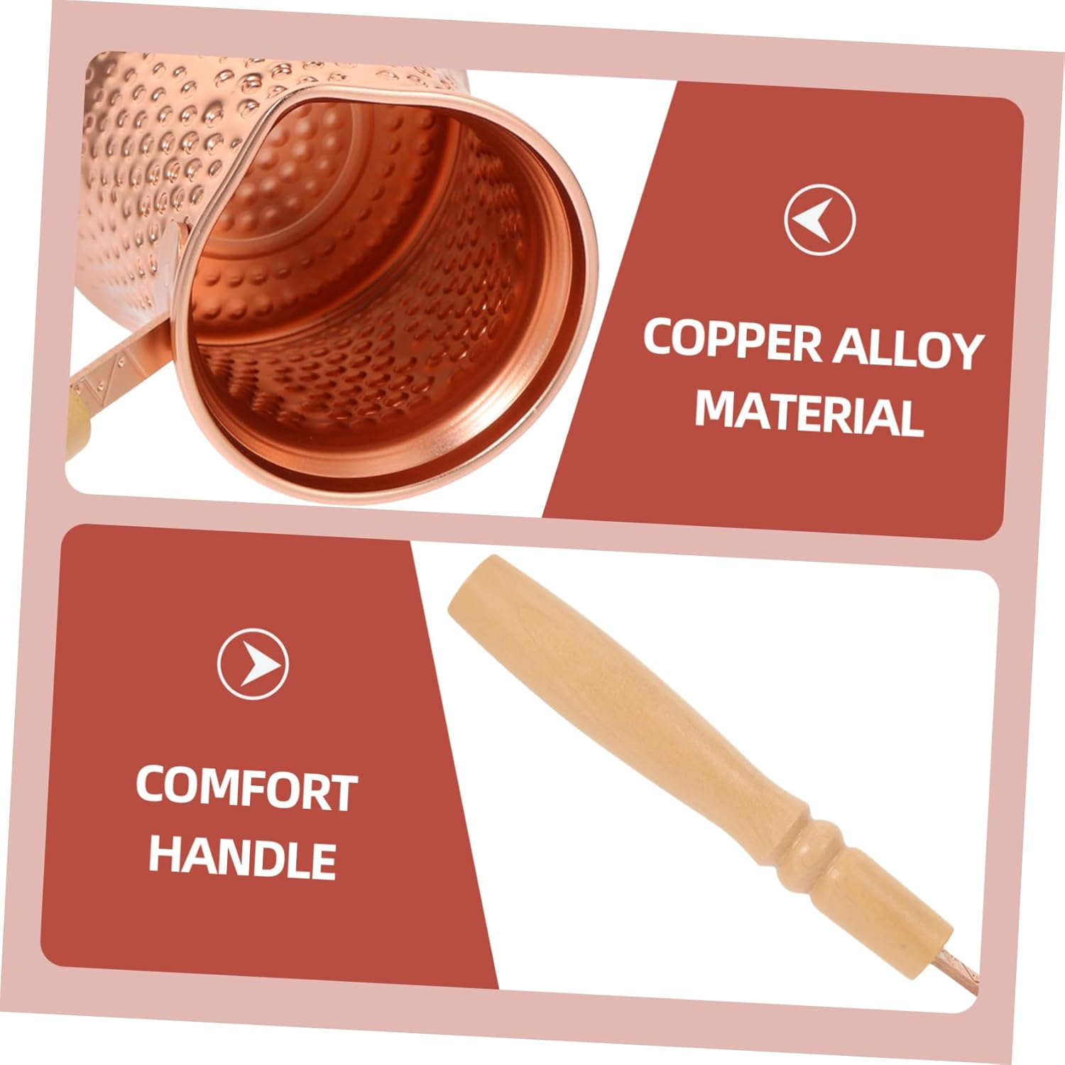 SOLUSTRE Turkish Coffee Pot 350Ml Copper Alloy Small Stovetop Ibrik Wood Handle Heat-Resistant Metal Beverage Pot for Espresso and Milk Steamer image number 5