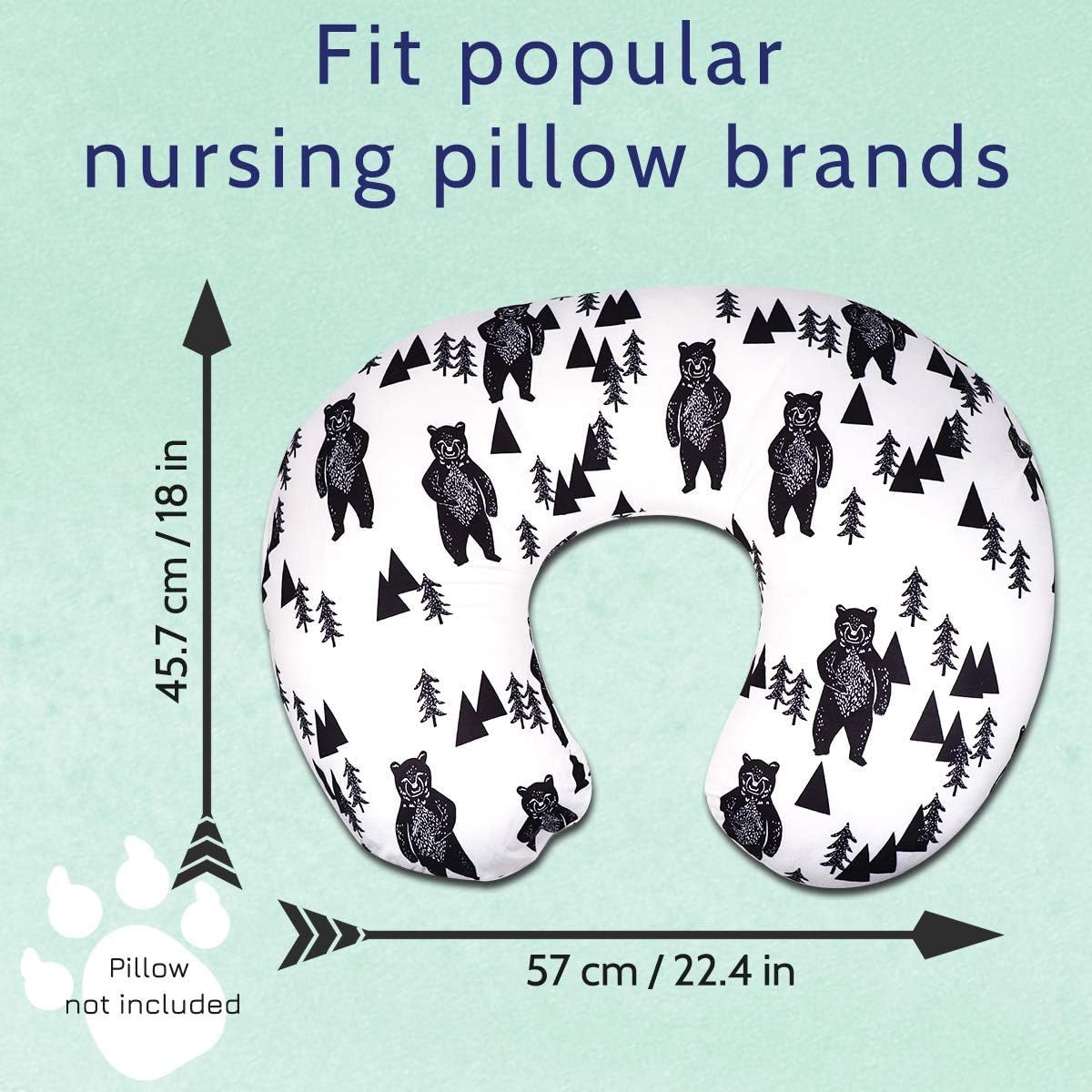 TANOFAR Bear Nursing Pillow Cover, Breastfeeding Pillow Slipcover for Baby Boys & Girls, Nursing Pillow Case for Newborn, Soft Fabric Fits Snug on Infant, Washable & Breathable, Black & White Animal image number 1
