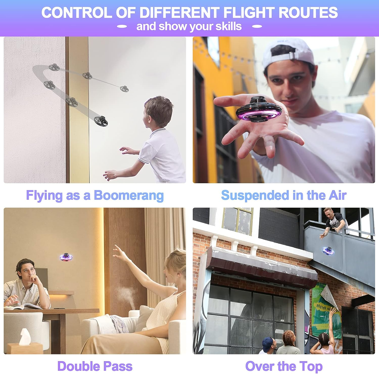 Hand Operated Drone for Kids Adults Gifts, Flying Ball Toys, Mini Spinner Dron with 360&deg; Rotating and Shining LED Lights, Small Helicopter UFO Indoor Outdoor Fun (Blue) - Blue image number 5