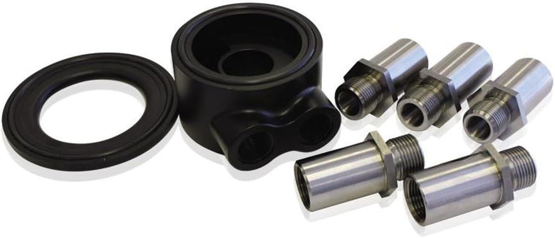 Aeroflow AF64-2060 Billet Sandwich Adapter Universal Black -8 Orb Female Ports Note