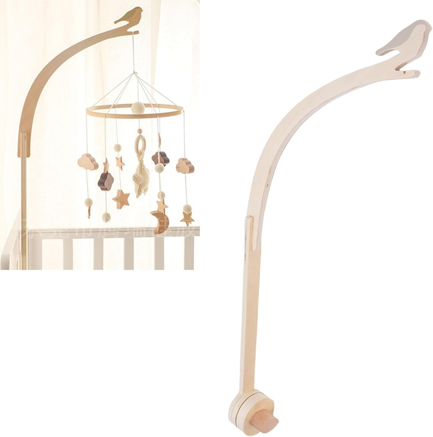 Baby Crib Mobile Arm, Beech Wood Baby Crib Mobile Arm Holder No Tool Assembly Bracket with Secure Gripping Design for Nursery image number 2