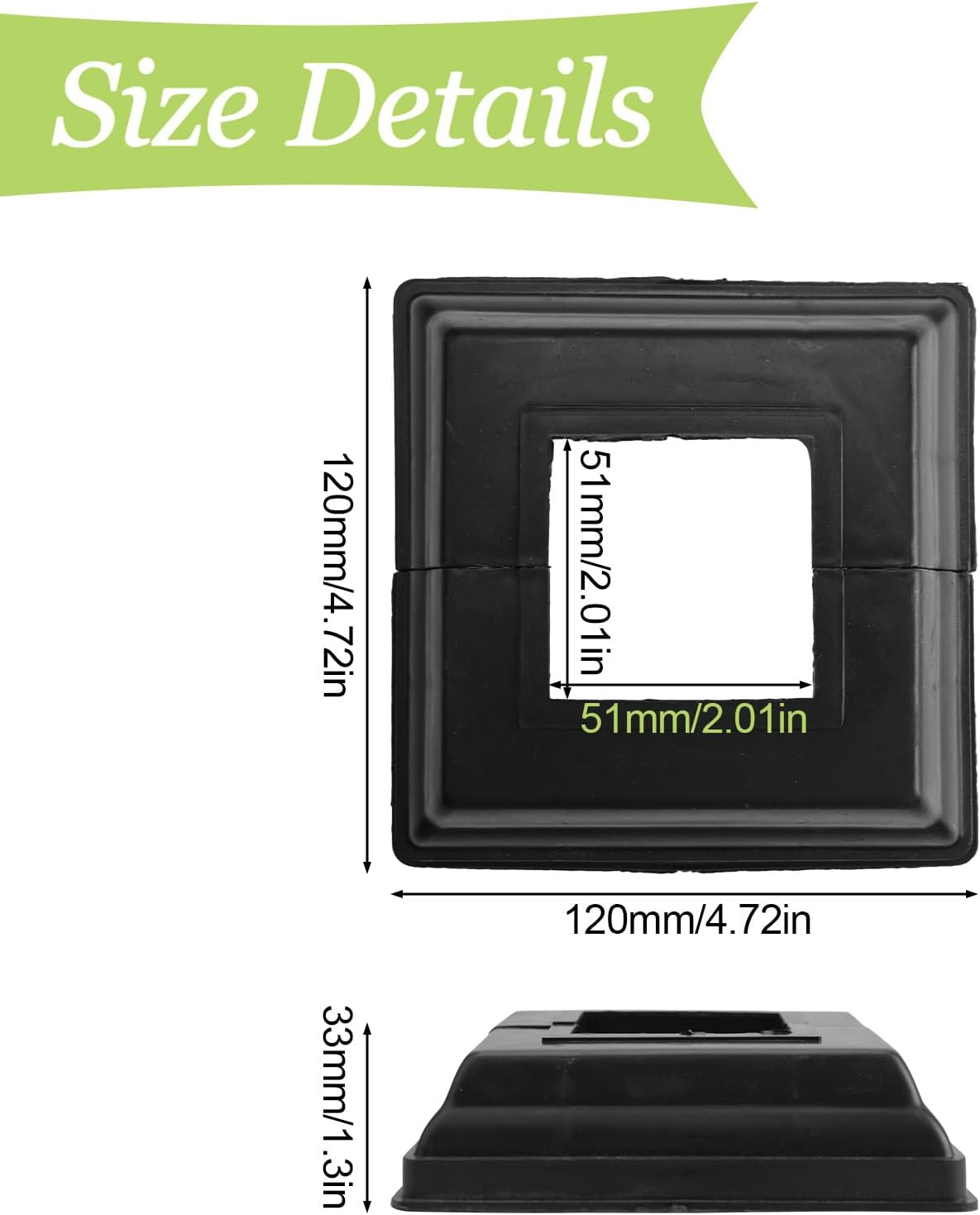 UFURMATE Post Base Cover, 6Pcs 50X50Mm Plastic Post Base Cover Plates Black Decorative Split Post Skirt Cover Square Railing Base Cover for Stair Handrail Fence image number 3