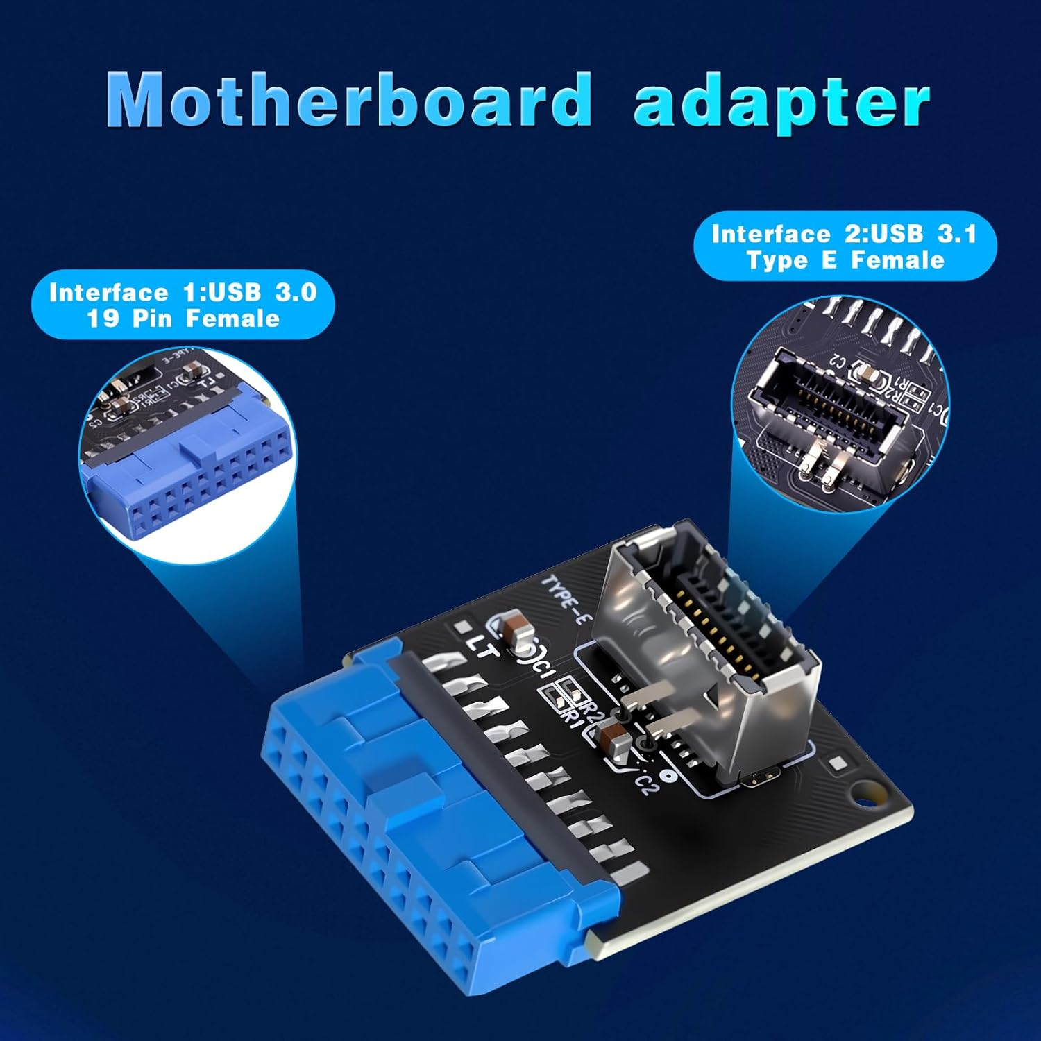 Duttek 90 Degree USB 3.0 to Type E Converter, USB3.0 19 Pin Female to 90 Degree Right Angle Type E Female Internal Header Motherboard Adapter for USB Ports to Pcs Front Panel. image number 6