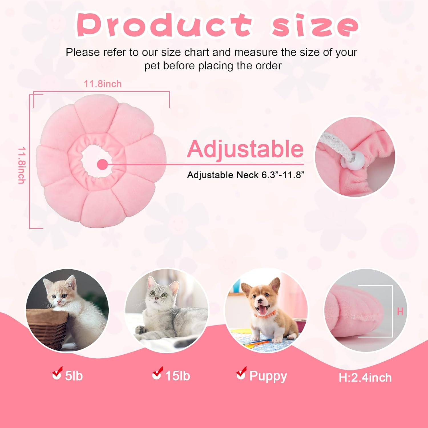 HYLYUN Cat Cone Collar Soft - Cute Pink Flower Cat Recovery Collar, Adjustable Cat E Collar, Surgery Recovery Elizabethan Collars for Kitten and Cats image number 3