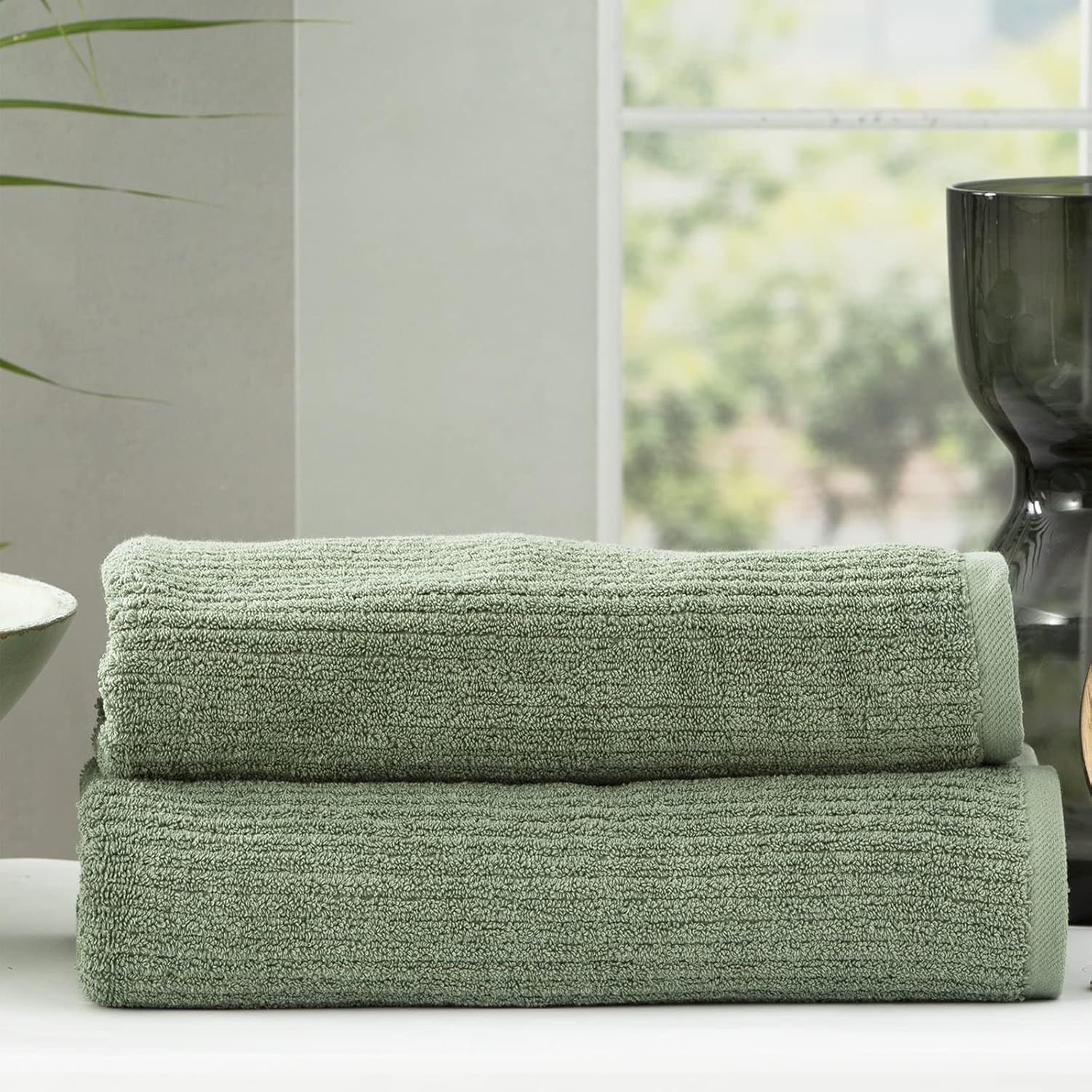 2Pc Renee Taylor Cobblestone Bath Sheet/Towel 160Cm Cotton Ribbed 650 GSM Sage image number 3