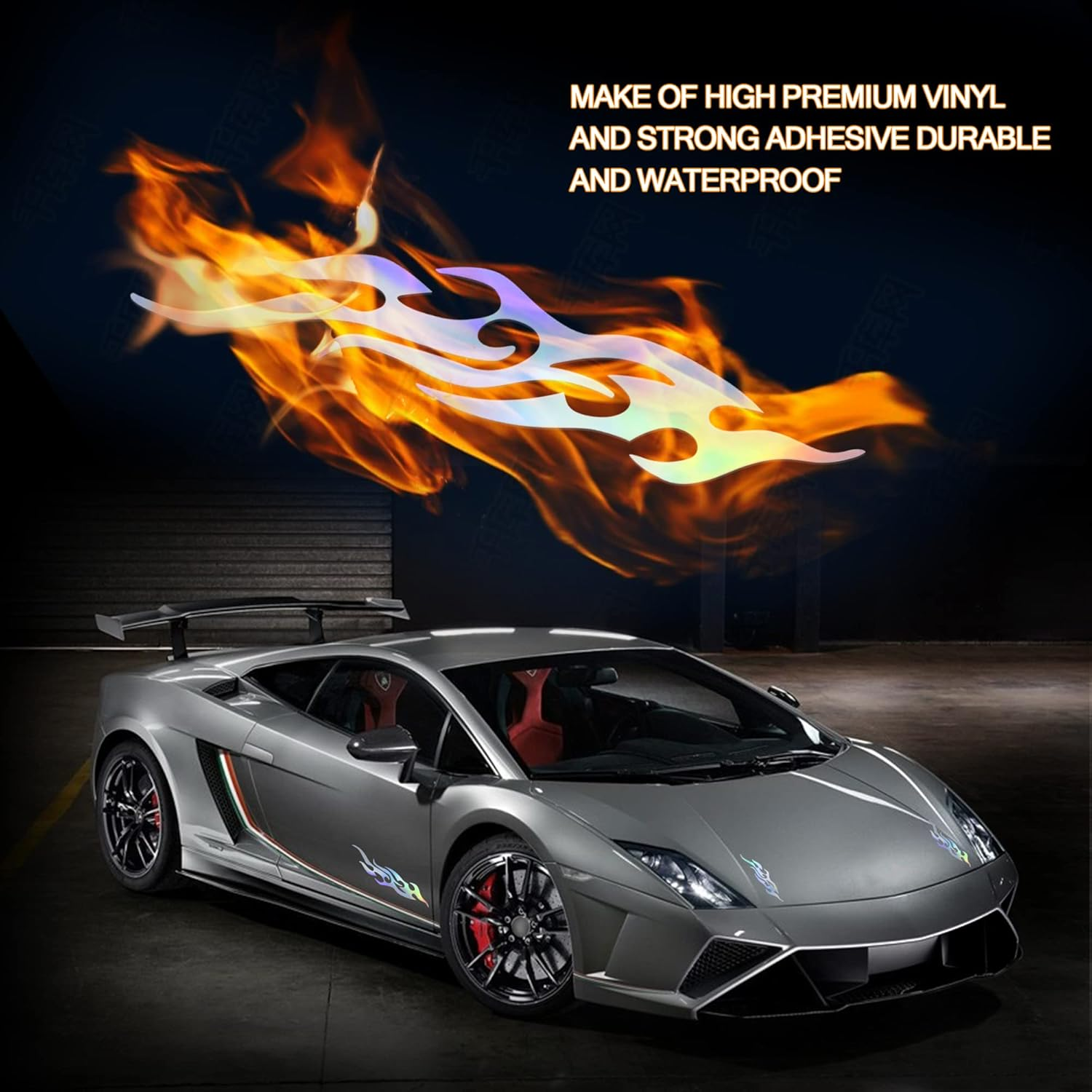 TOMALL 4 Pcs 12Cm+29Cm Flame Reflective Sticker for Car Flame Racing Sports Stripe Decal for Golf Cart Vinyl Waterproof Decal DIY for Car Body Side Truck SUV Off-Road Vehicles Skateboard (Gradient) - Black image number 3