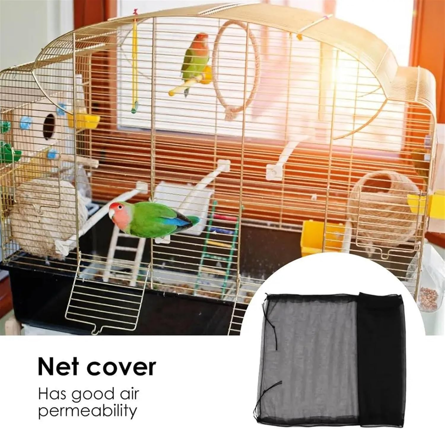 Zqnaznfdelarge Bird Cage Cover, Bird Cage Mesh Net Cover 2Pcs Adjustable Elastic Nylon Mesh Birdcage Cover with Drawstring Birdseed Parrot Cage(Blue) image number 5