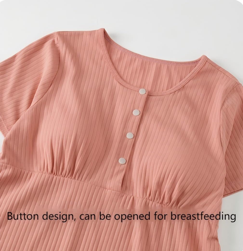 Women'S Loose Fit V-Neck Sleep Shirt - Home Short Sleeve Pajama Dress image number 1