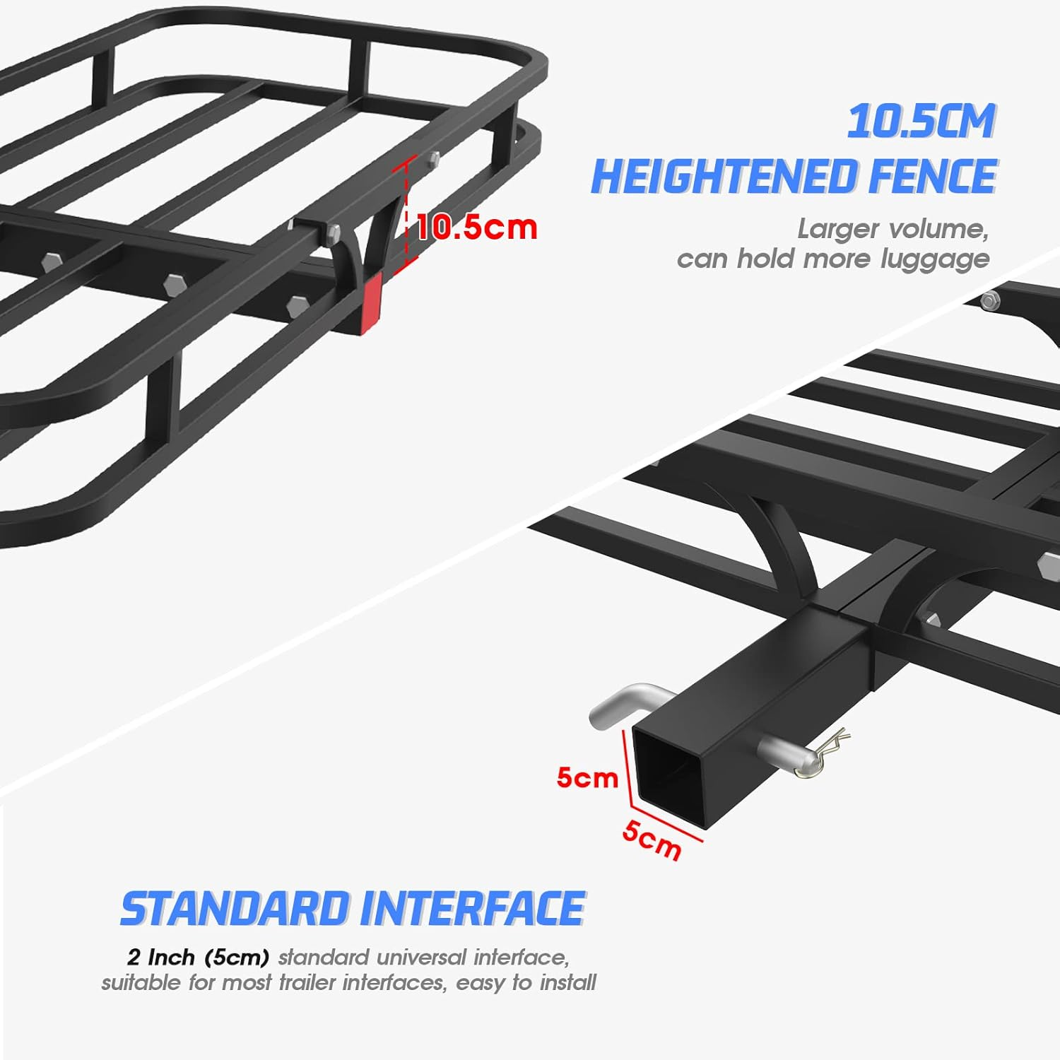Hitch Cargo Carrier, 135 X 65 X 10.5 Cm, 200Kg Capacity, 2 Inch （5Cm） Shank，Black Steels image number 1
