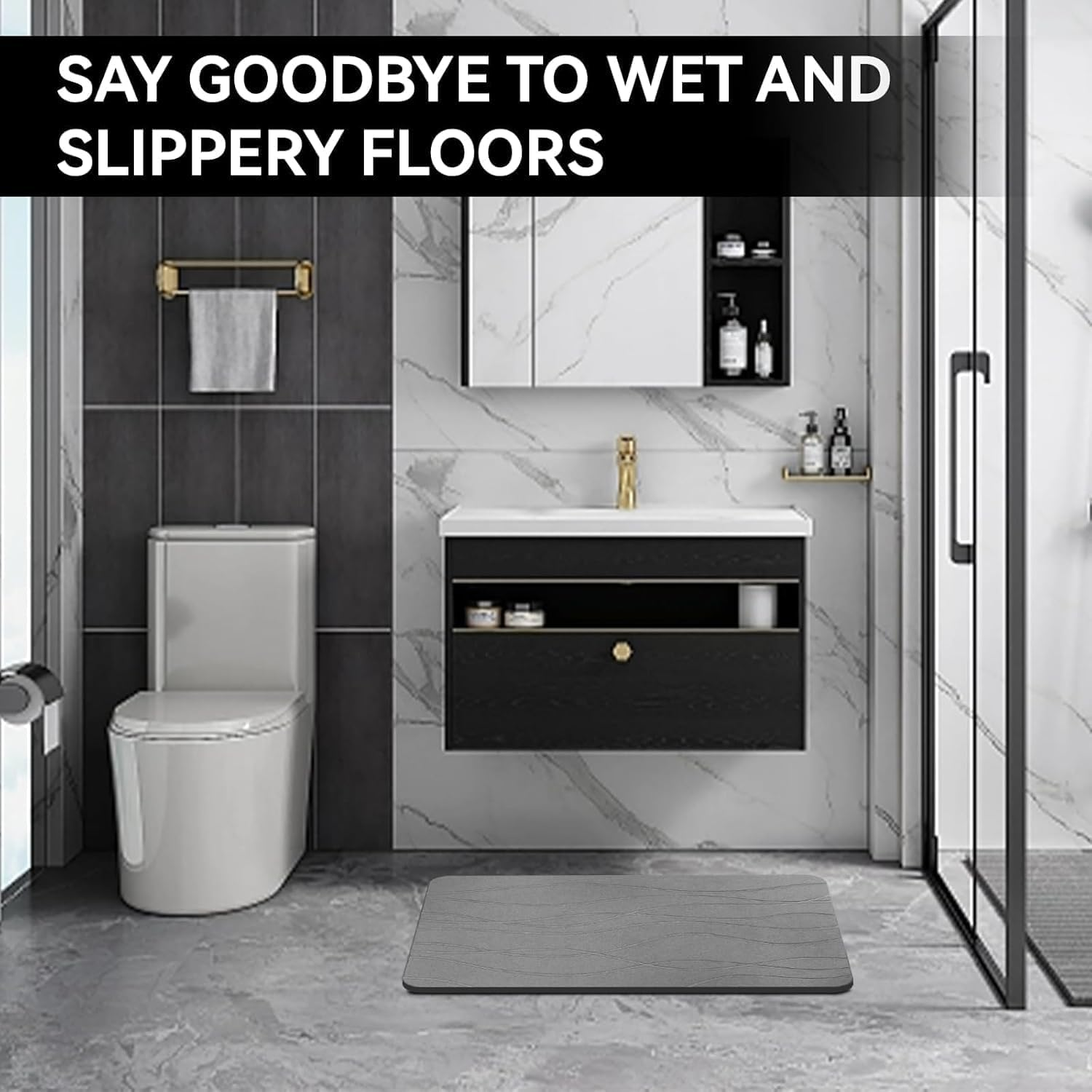 Diatomaceous Earth Bath Mat - Super Absorbent Fast Drying Bathroom Mat, Non-Slip Stone Shower Mat for Bath Tub, Soft Touch & Odor Resistant, Quick Dry Bath Mat (60 * 39Cm/ Dark Gray) image number 4