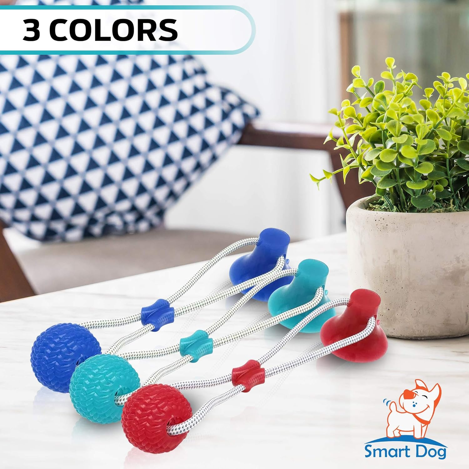 Smart Dog Suction Cup Tug of War Dog Toy, Self-Playing Dog Tug Toy, Dog Pull Toy with Chew Rubber Ball (Green) image number 3