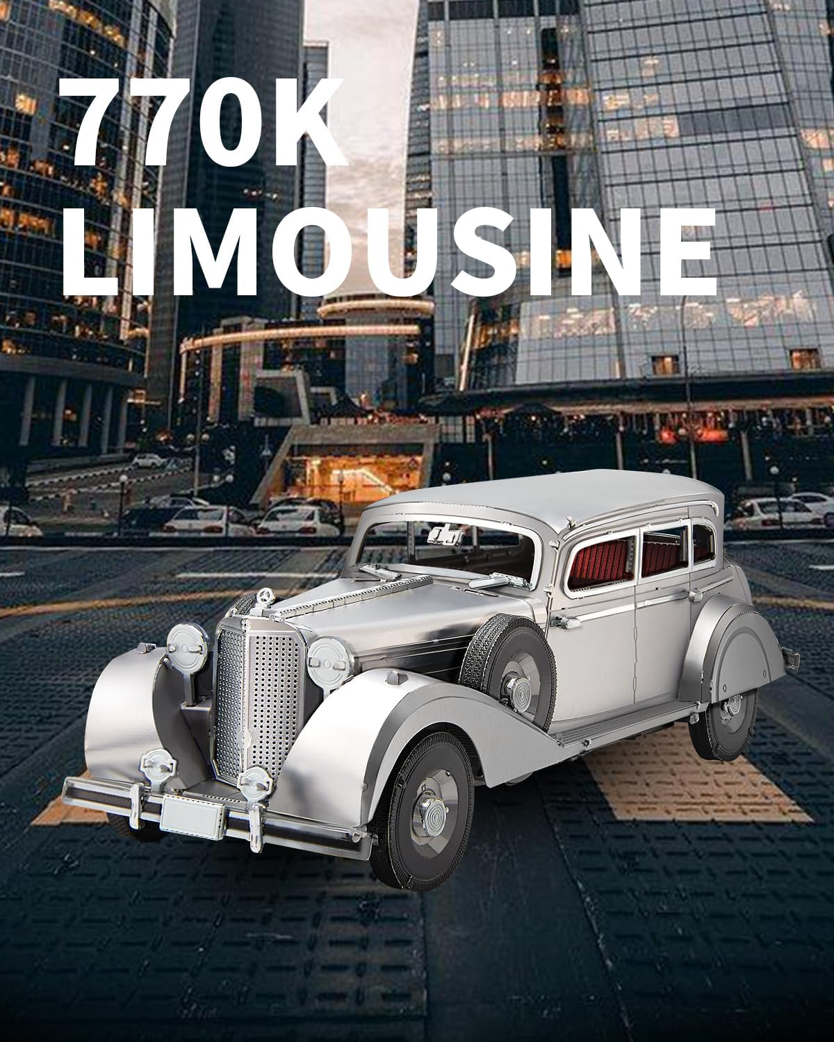 Piececool 3D Puzzles for Adults, Bulletproof Sedan 770K Model Kits Building, Car Model DIY Puzzle Set, Christams Gifts -154 Pcs - Silver image number 2