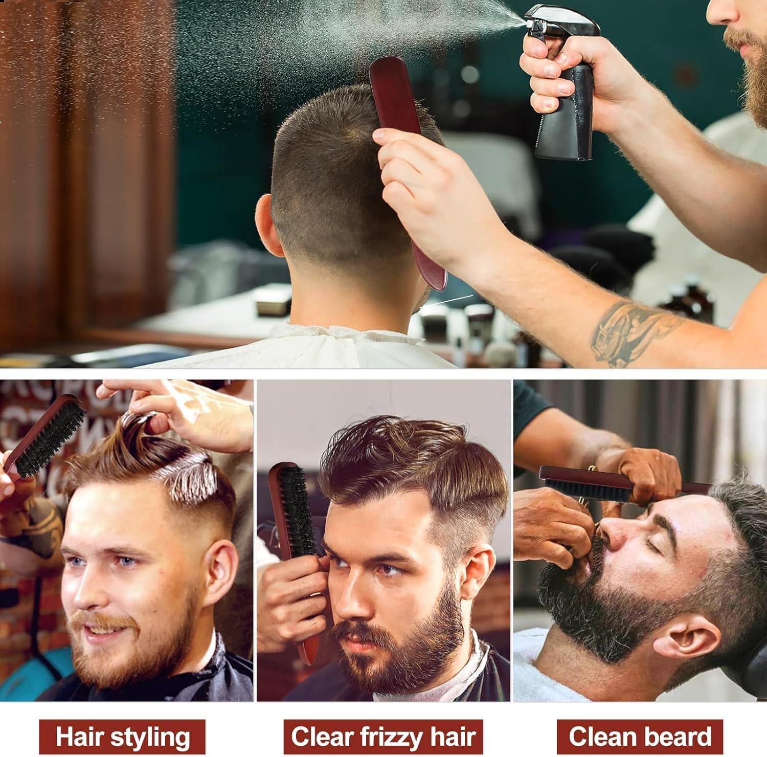 Cureder 2Pcs Boar Bristle Hair Brush Set for Women & Men, Detangling Salon Brush for Hair and Beard Cleaning image number 1