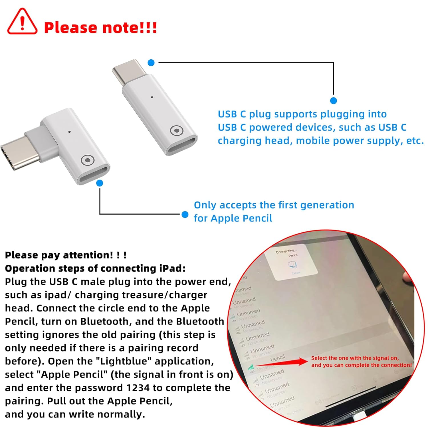 (Charge the First Generation for Apple Pencil, Does Not Support Other Device) Lightning Female to USB C Male Adapter 2 Pack for Ipad for Iphone MFI Certified Type C Ipencil 1St Accessories Accessoire image number 2