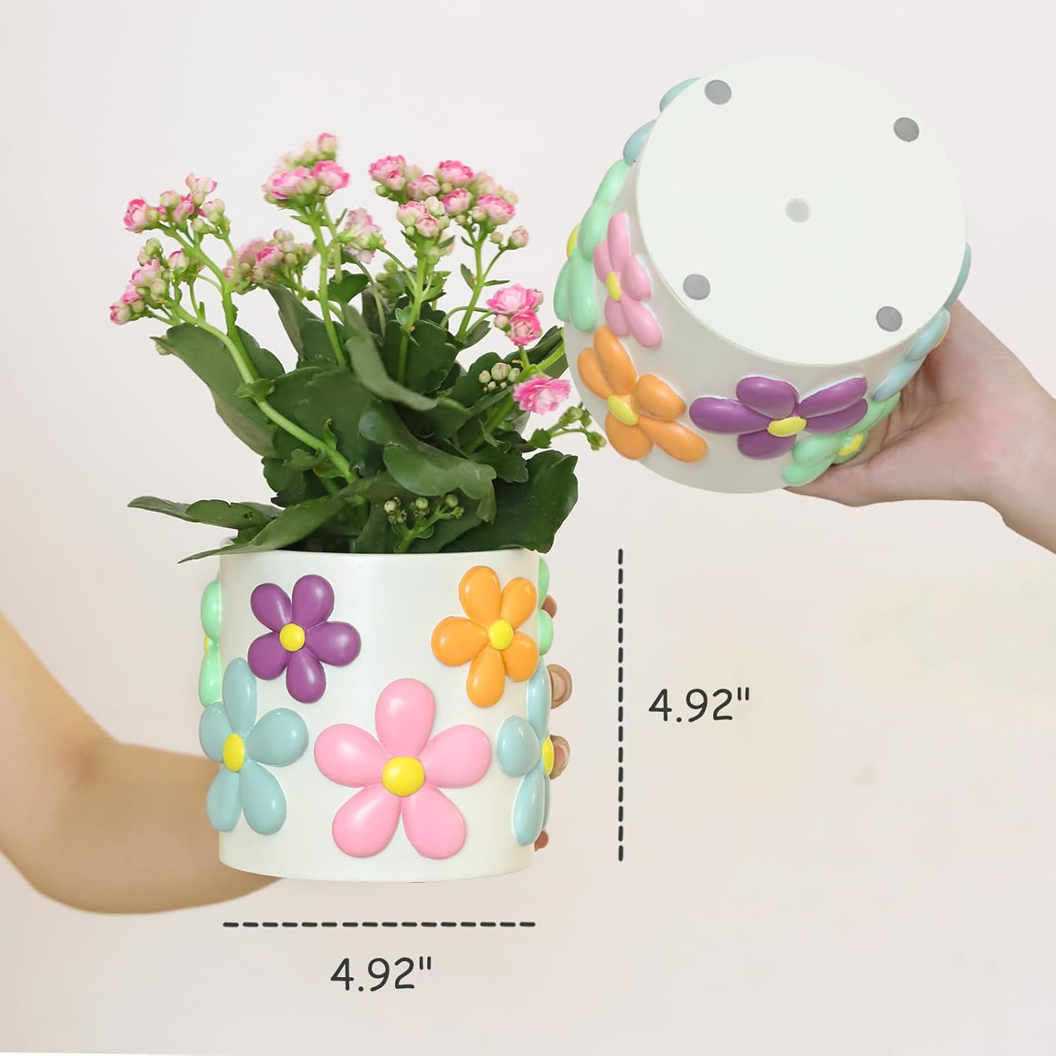 GUGUGO Colorful Flowers Planters Cute Unique Rainbow Planter with Drainage, Vintage Retro Flower Plant Pots for Indoor & Outdoor Plants, Eclectic Succulent Gardening Pot for Boho Modern Home D&eacute;cor-D image number 1