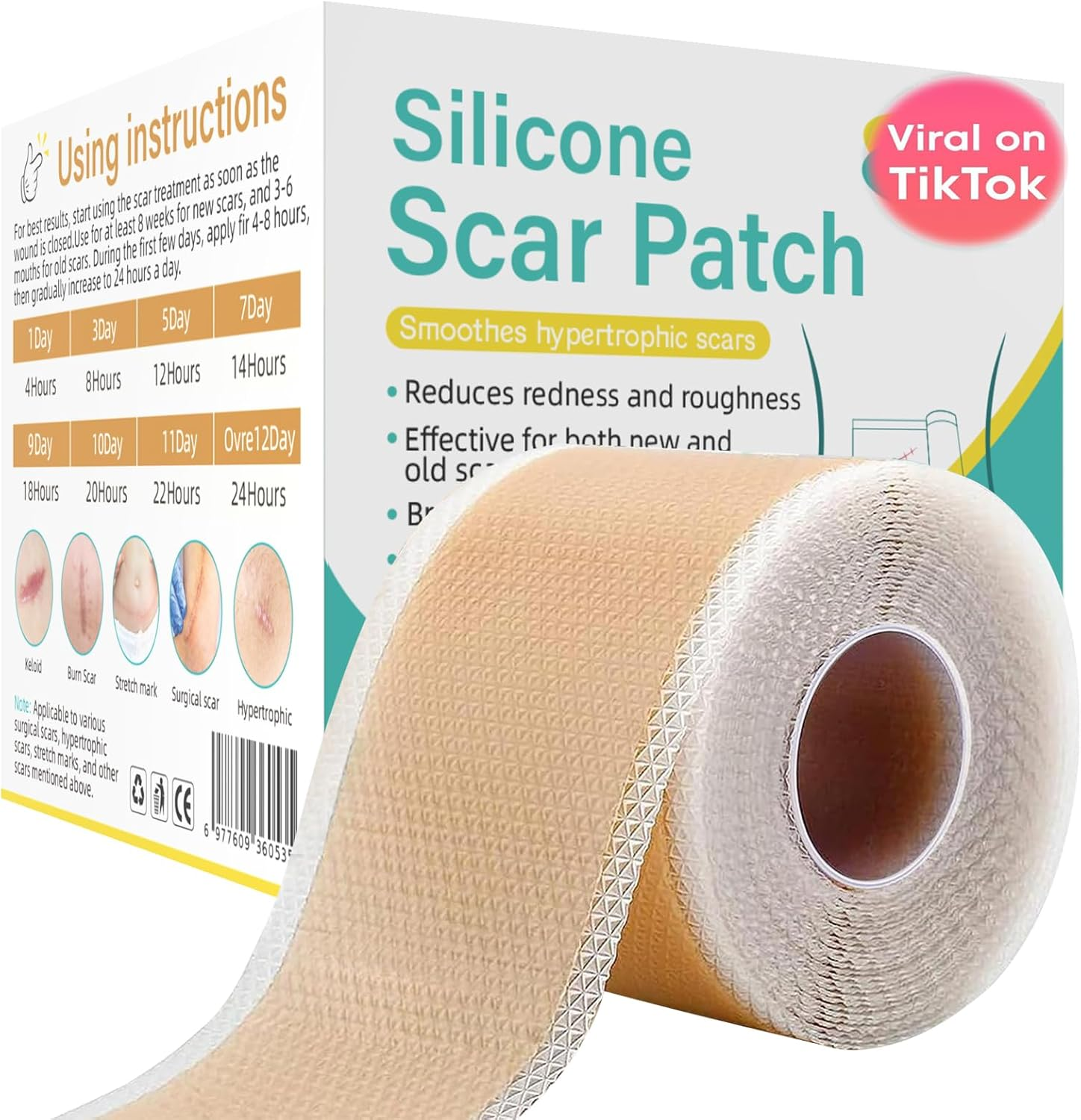 Silicone Scar Tape, Soft Silicone Scar Sheets, Reusable Medical Grade Scar Gel Patch Strips Roll for Wrinkles, Tummy Tuck, Surgical Marks, C-Section, Keloid Bump Removal, 1.6'' X 60'' image number 2