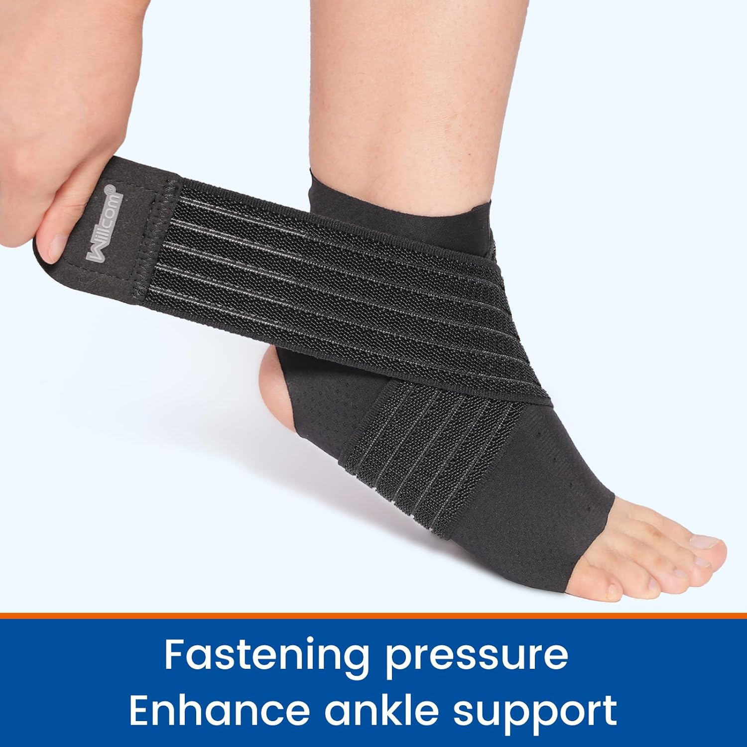 Willcom Elastic Ankle Support Brace - Lightweight Compression Sleeve with Adjustable Strap for Plantar Fasciitis, Achilles Tendonitis, Sprained, Sports Bandage Sock for Men & Women (Reg) image number 1