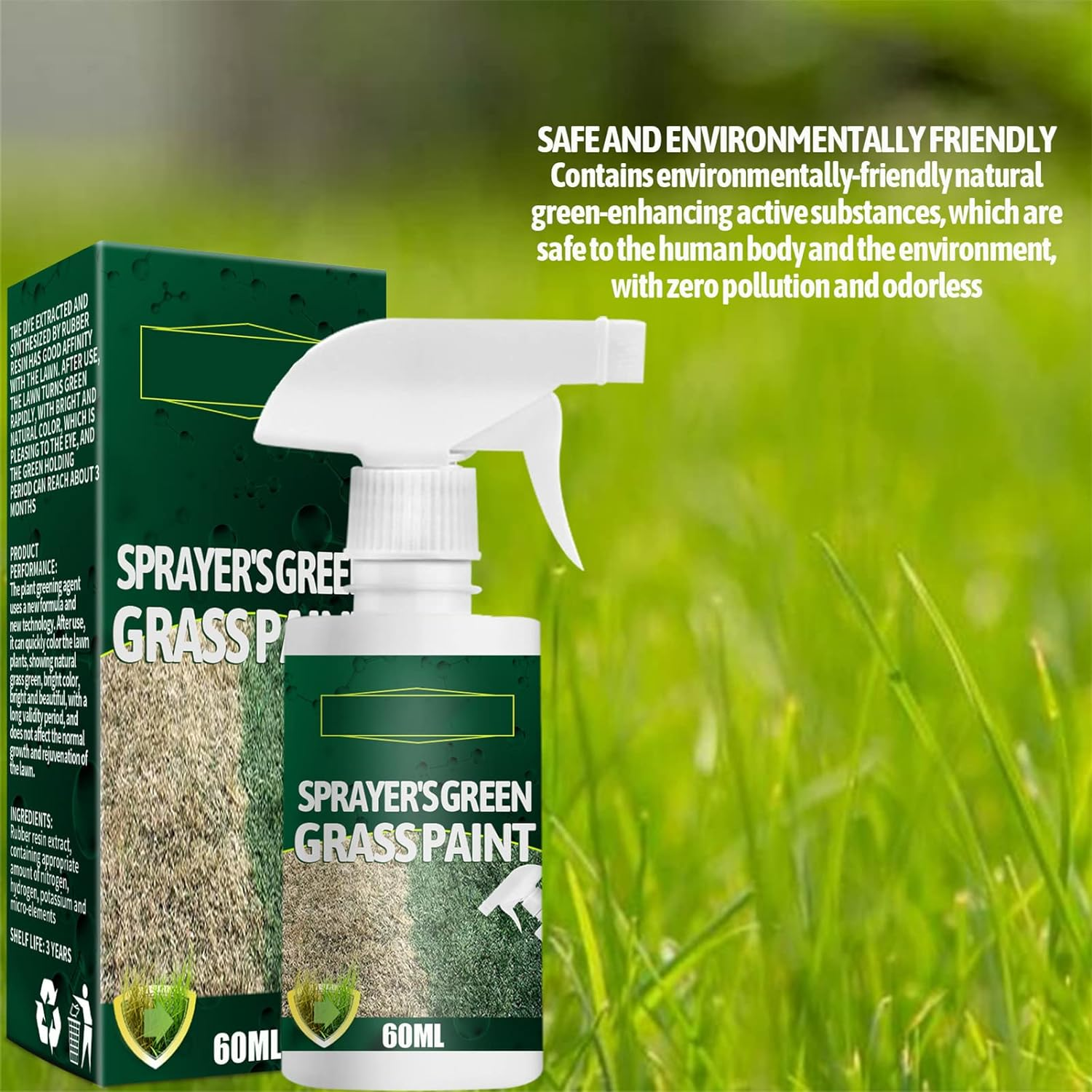 Green Grass Paint for Lawn, 60Ml Turf Paint Dye Spray, Green Grass Paint, Grass Green Spray Paint, Natural Green Lawn Spray, Pet-Safe Green Grass Paint, Instant Green Lawn Green Grass Spray, Environme image number 1