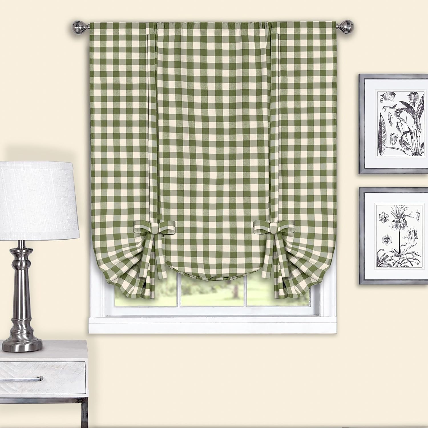 Achim Home Furnishings Buffalo Check Window Curtain Tie up Shade, 42" X 63", Black image number 5