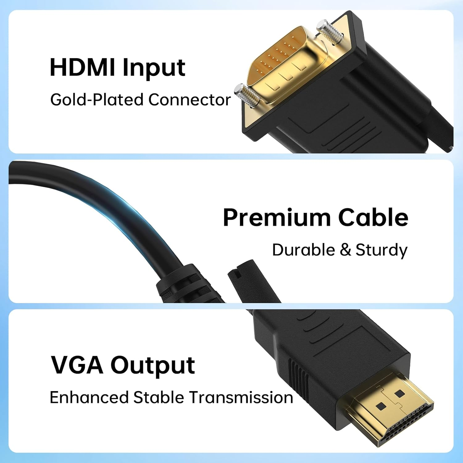 Unidirection HDMI to VGA Cable 1.8M, 1080P 60Hz Non-Bidirectional HDMI to VGA Adapter, HDMI Output to VGA Input Converter Cord Male to Male for Computer, Desktop, Laptop, PC, Monitor, Projector, HDTV image number 1