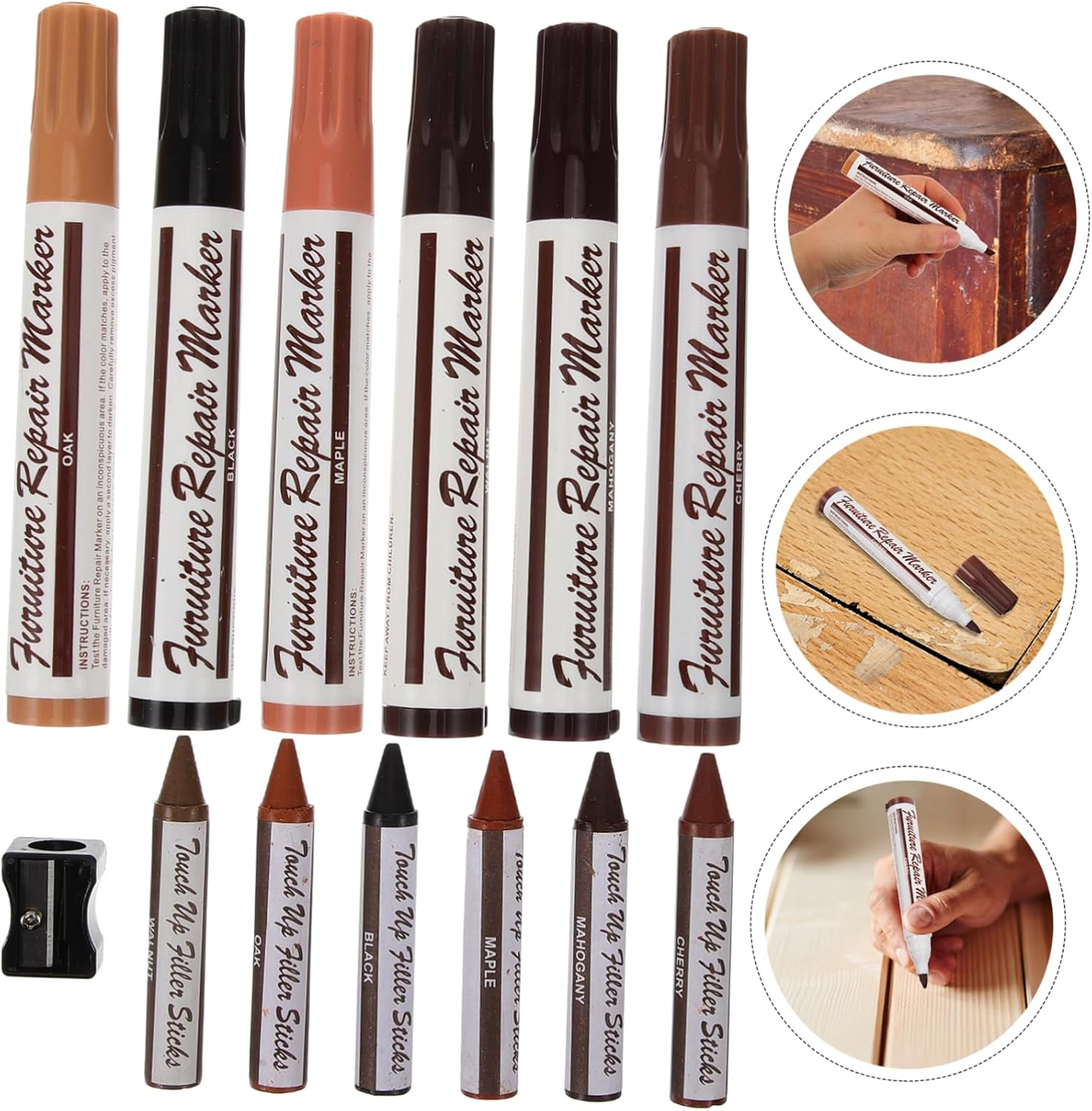 CLISPEED 1Set Multi-Use Furniture Repair Markers Pens for Wood Floors Furniture and Cabinets Quick-Drying Strong Coverage Easy to Use for Home Repairs image number 3