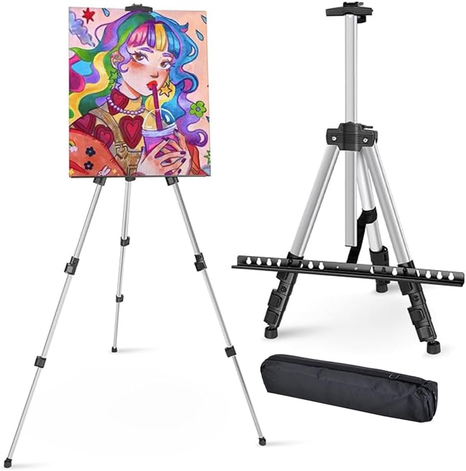 Art Painting Easel, Aluminum Alloy Portable Telescopic Painting Stand, Adjustable Foldable Tripod for Painting Canvas, Suitable for Tabletop, Floor Painting and Advertising Display. (Silver) image number 2