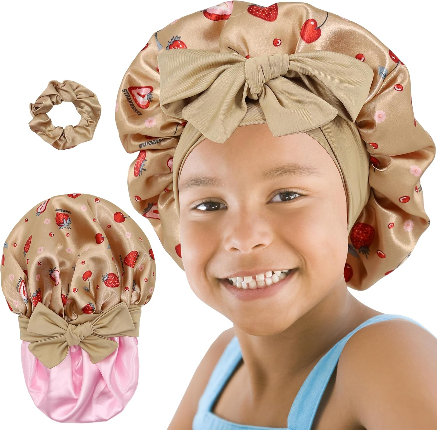 Kids Bonnet for Girls, Silk Bonnets for Kids Boys, Double Layer Satin Bonnet Sleep Cap for Child Curly Natural Hair(3-12Y)