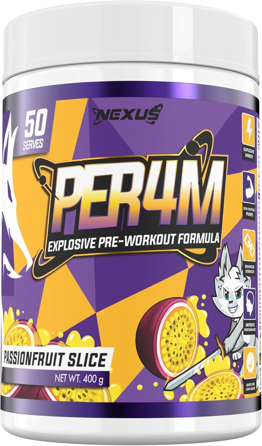 Nexus PER4M Pre Workout Powder Supplement, English Walnut, Alpha GPC, Caffeine Anhydrous, L-Citrulline, Beta Alanine, Taurine, L-Tyrosine, Dairy & Gluten-Free, 50 Servings (400G) (Passionfruit Slice) image number 1