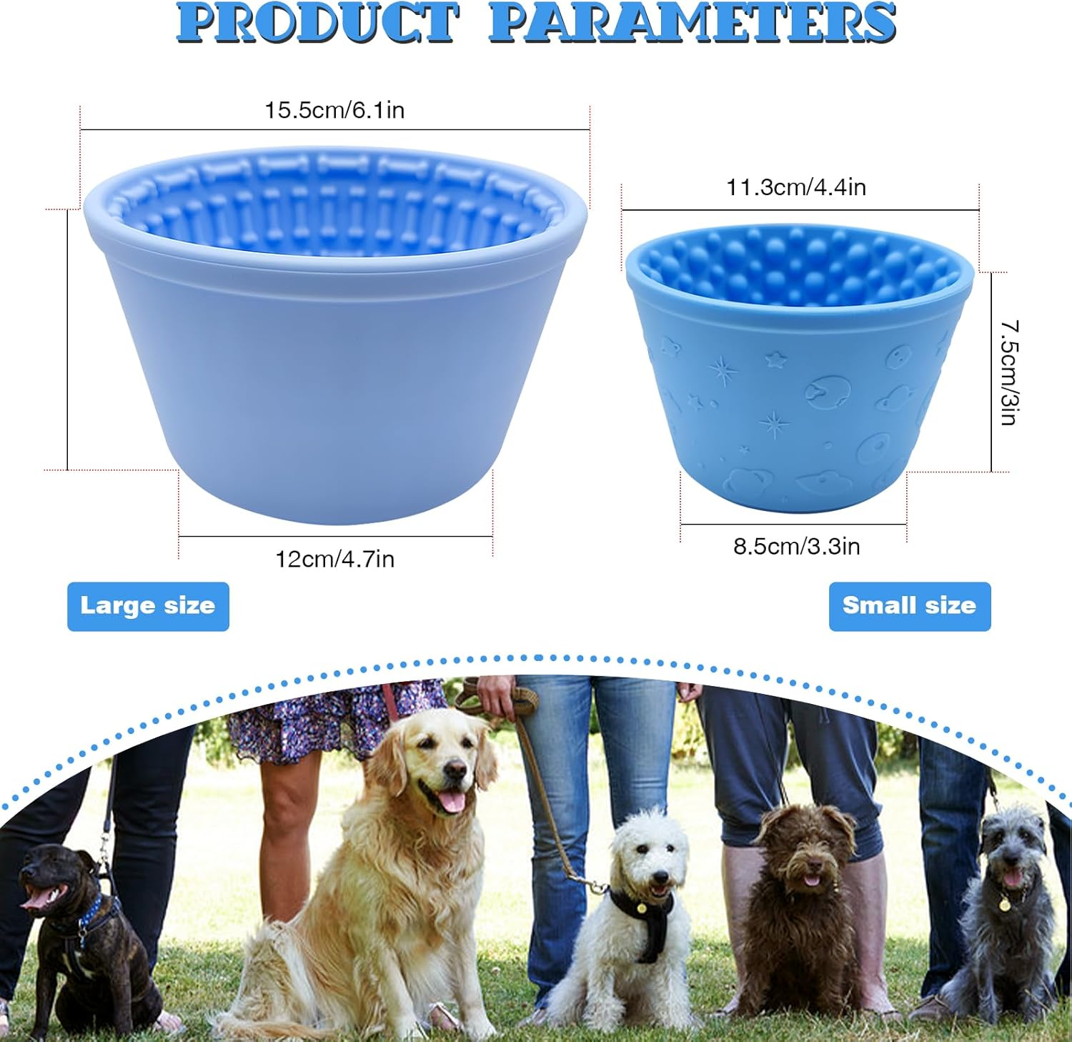 HAOJIAXUANH Dog Slow Feeder Bowl, 2Pcs Blue Silicone Dog Bowl Set,Healthy Pet Interactive Feeder with Suction Cups,Slow down Eating Speed,Dog Toys for Distraction,Relieve Anxiety image number 5