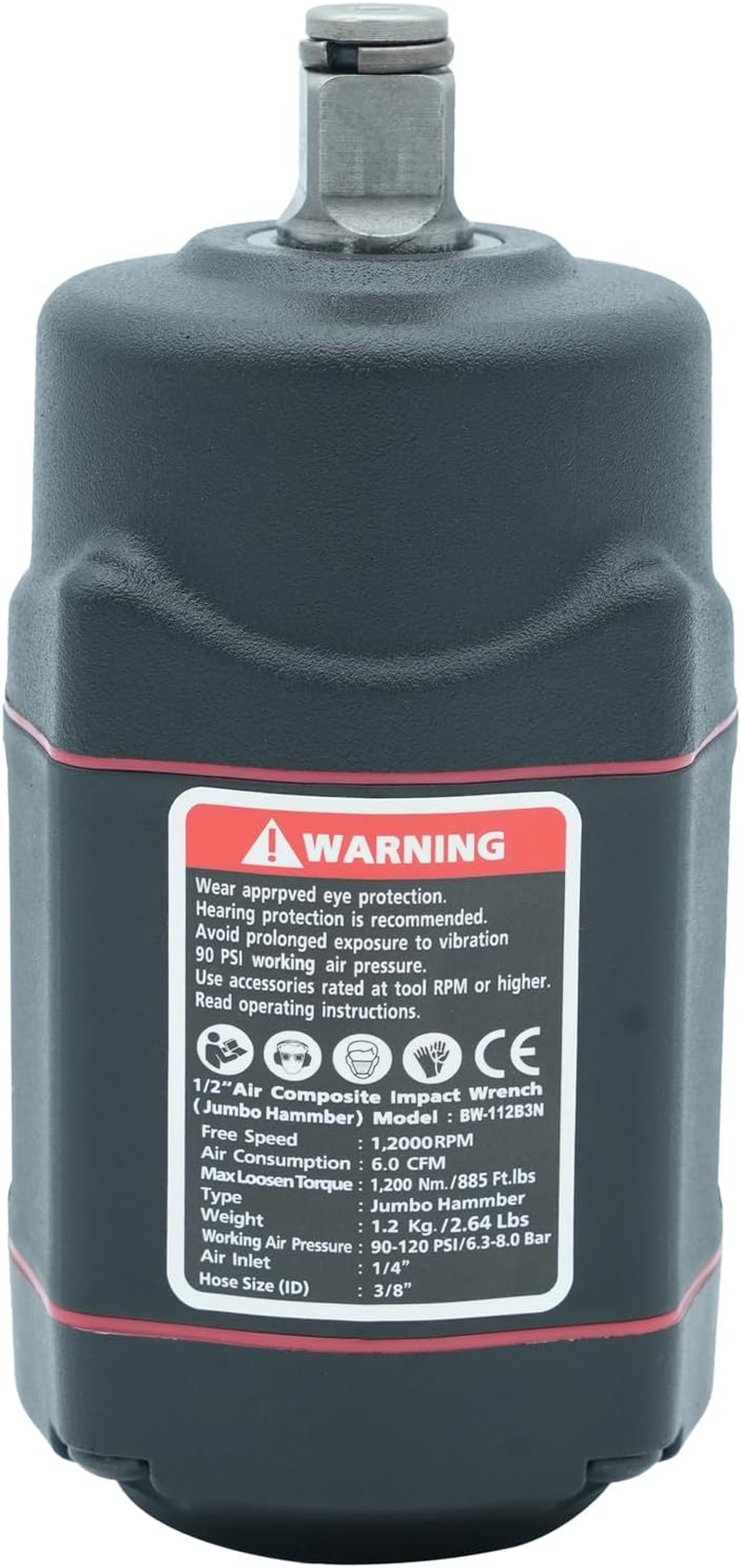 BESWELL-1200 N.M Max Loosen Torque 1/2" Stubby Size Jumbo Hammer Air Impact Wrench-Bw-112B3N image number 2