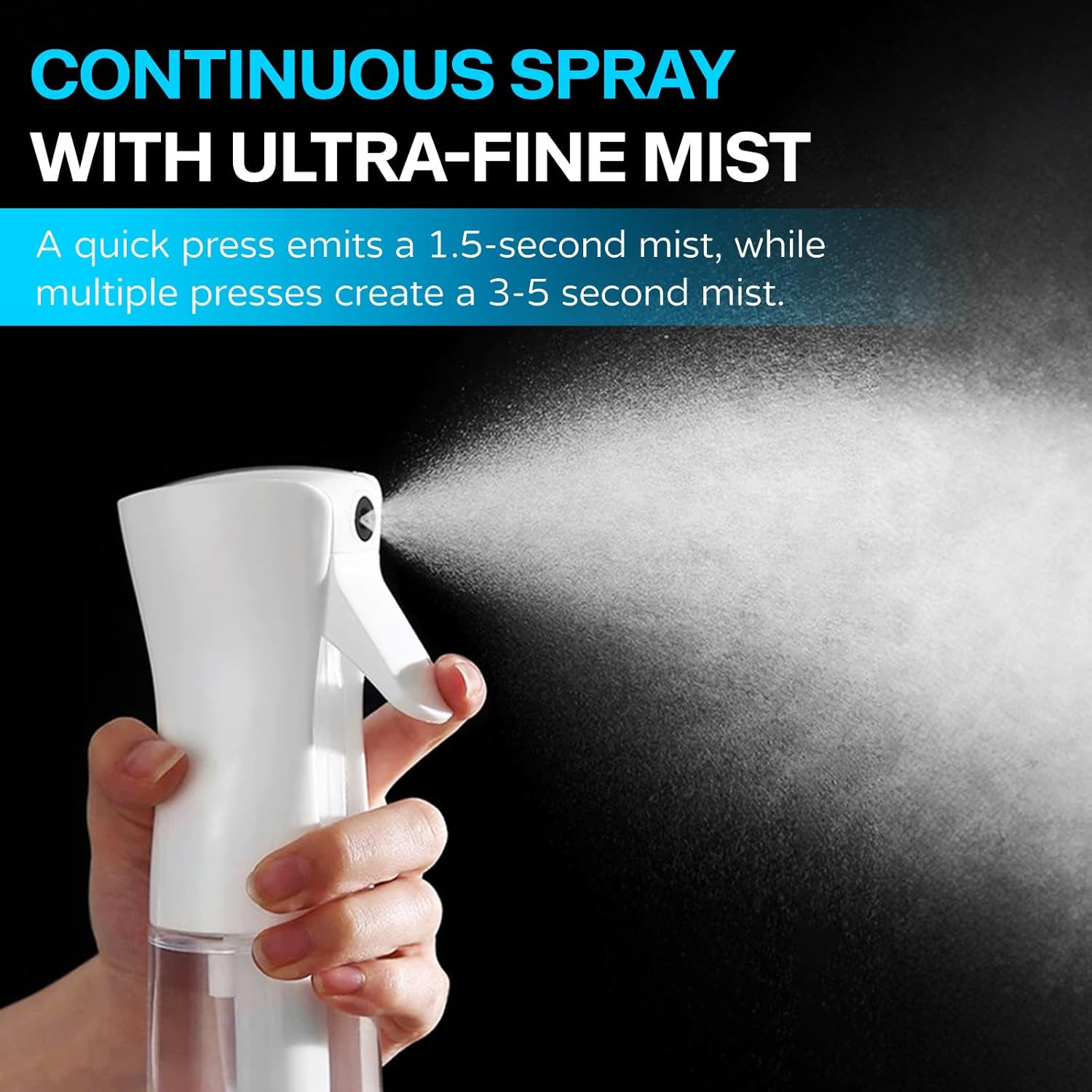 Continuous Spray Bottle for Hair - 2 Pack 200Ml/6.8Oz Empty Ultra Fine Mister Spray Bottles | Plastic Water Mist Sprayer for Hair Styling, Cleaning, Plants, Salons, Misting & Skin Care (White + Black) image number 3