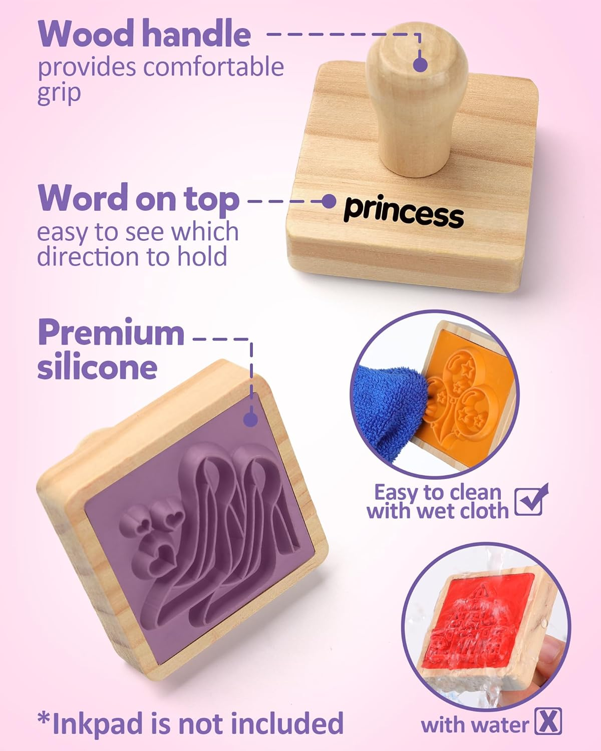 Coogam Wooden Stamp for Girls Friendship, 20Pcs Color Shape Unicorn Butterfly Mermaid Stamp Set with Markers, DIY Arts Crafts Printing Stamping Party Favor Toy for 3 4 5 Year Old Kids image number 2