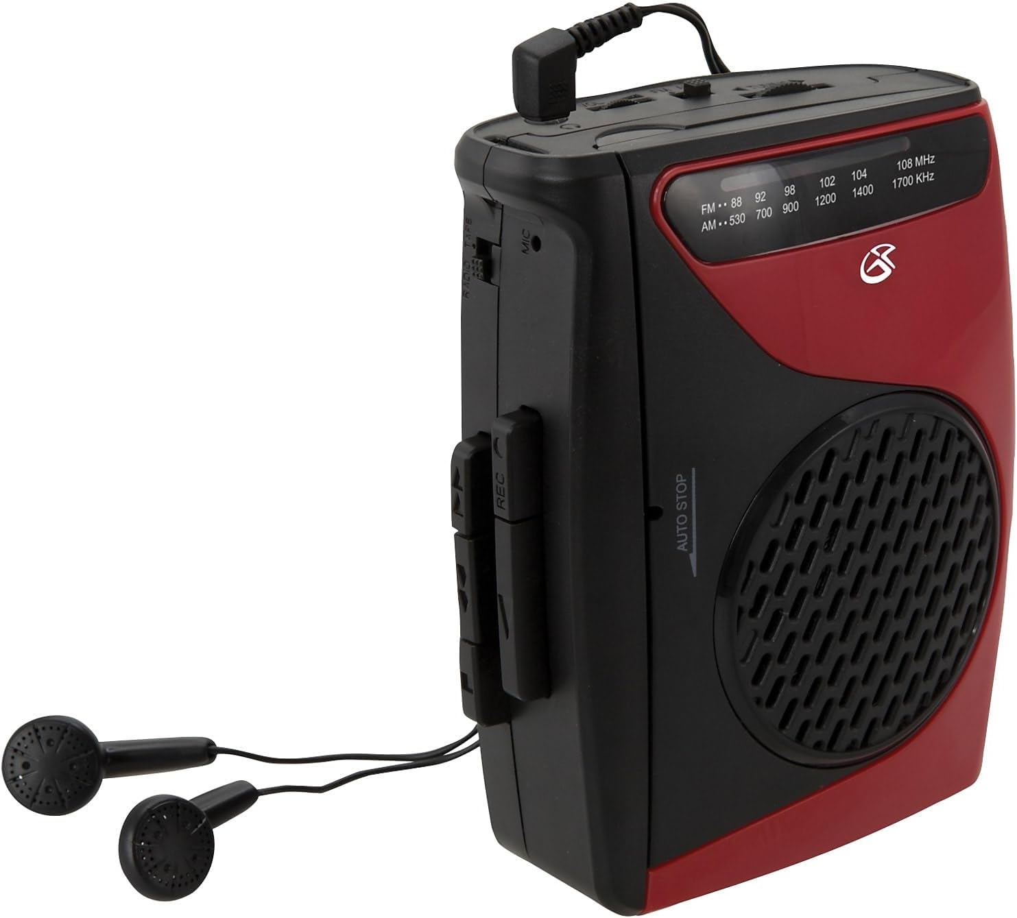 GPX CAS337 Portable Cassette Player with AM/FM Radio/Voice Record (Red/Black) image number 5
