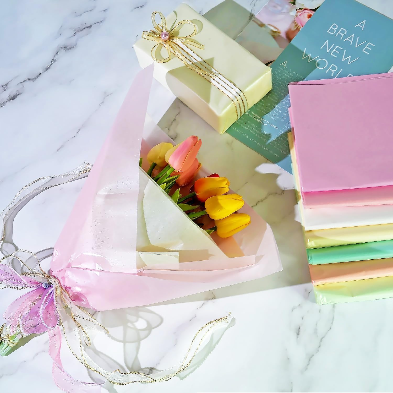 Tissue Paper Bulk, 105 Sheets Tissue Paper for Gift Bags Crafts, 7 Metallic Colors Tissue Paper for Wrapping Packaging Pastel Tissue Paper for Wedding Birthday Baby Shower Party Decor, 14 X 20 Inches - Gold image number 4