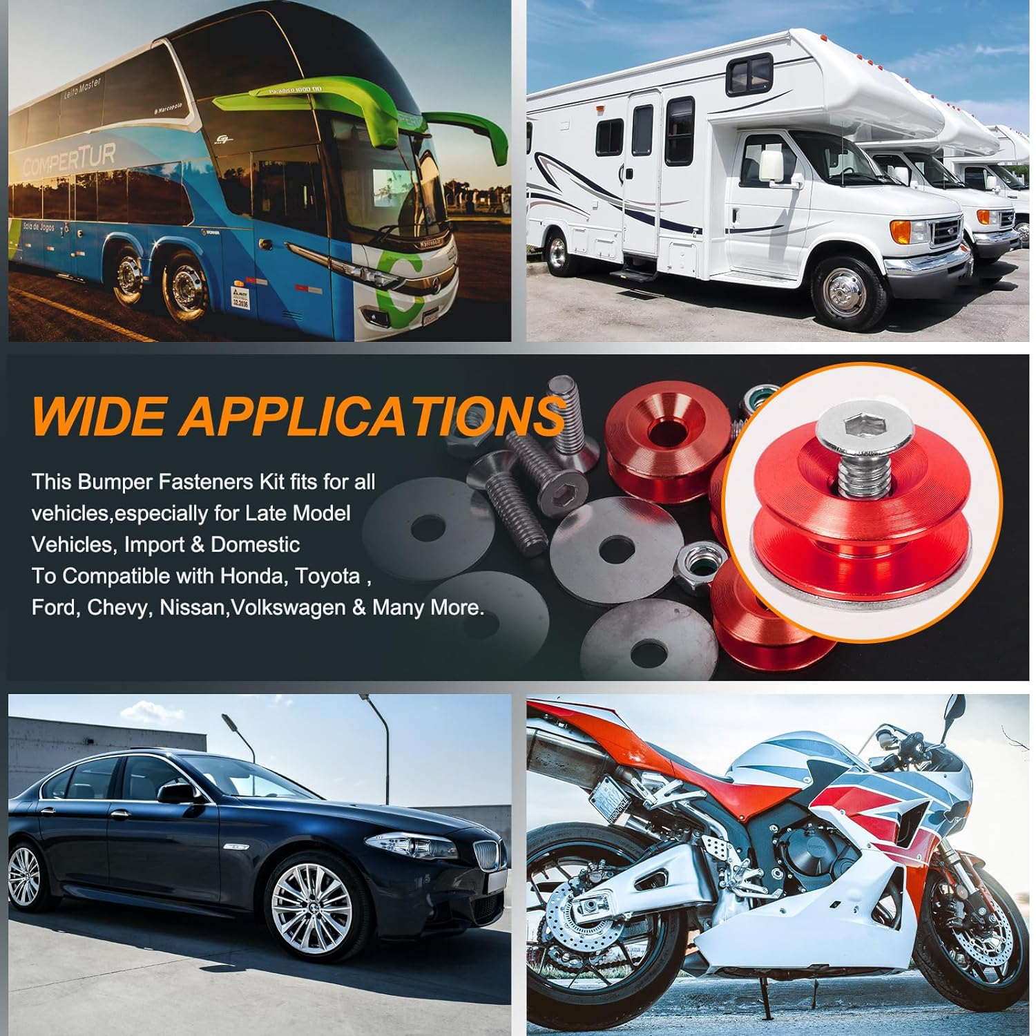 90Pcs 5 Colors Quick Release Fastener Kit Aluminum Bumper Clips Front Rear Bumper Fasteners Bumper Holder Clips Kit Vehicle Bumper Fender Fasteners Repair Kit for Car image number 1