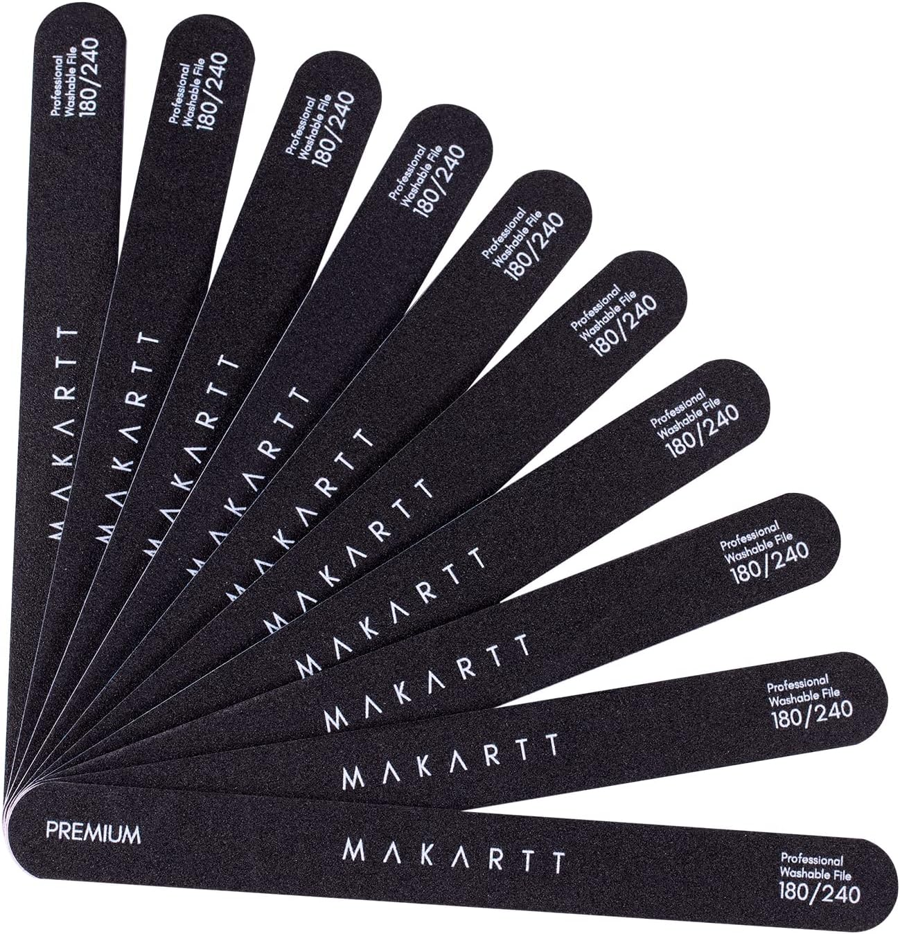MAKARTT Nail Files 100 180 Grit for Poly Nail Extension Gel Acrylic Nails Files Double Sided Black Washable 10 Nail File Set Manicure Tools F-01