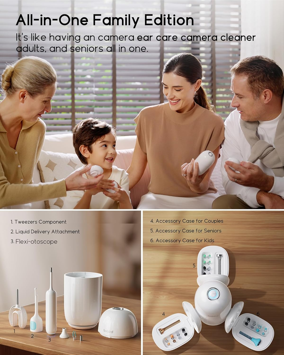 Bebird Home 30S Camera for Ear Canal Wax Removal Tool, Flexible Ear Viewing Scope Oto-Scope Cleaner with Cam, UVC Light, Visible Liquid Applicator & Tweezers, Video Earpick Kit for Adults & Kids image number 2