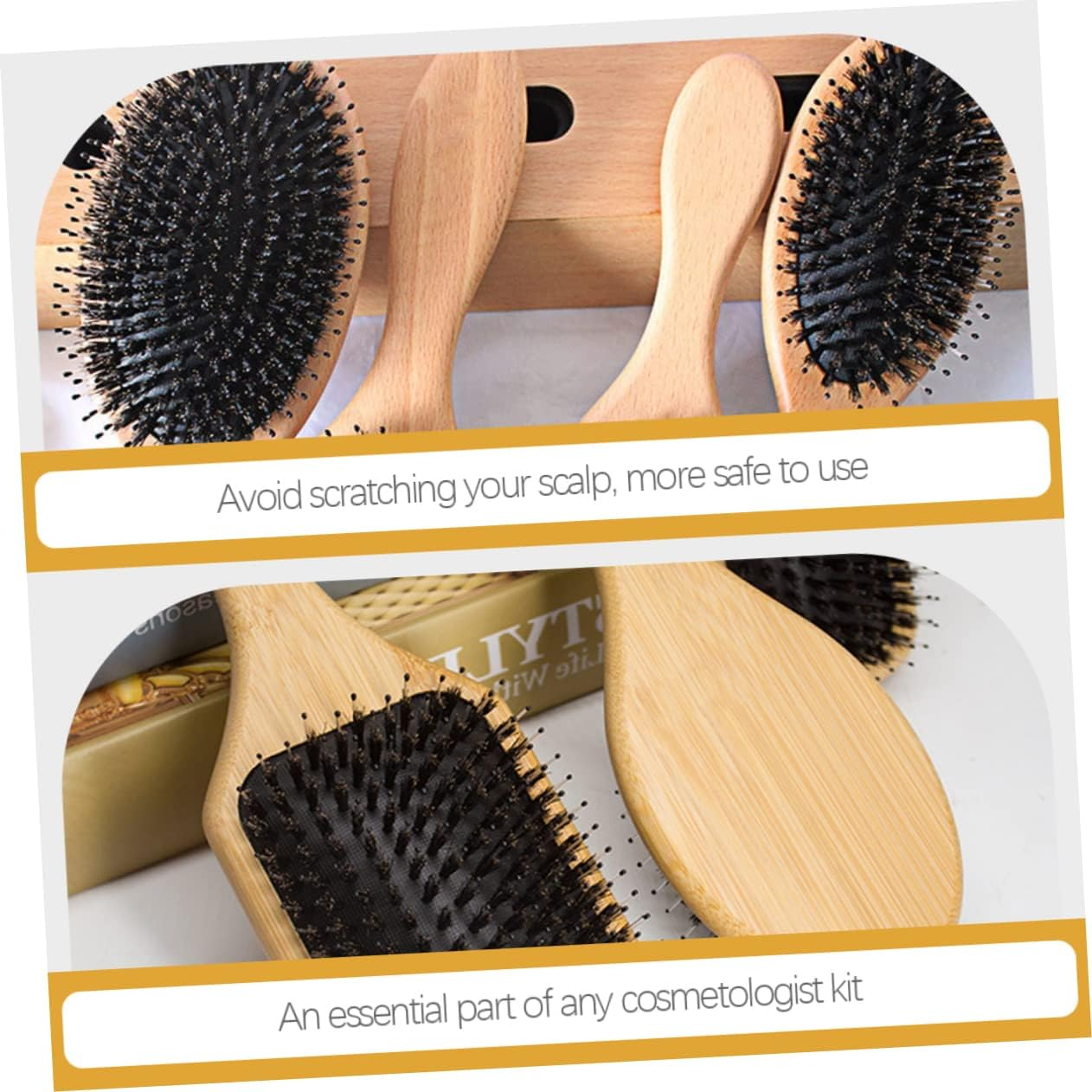 COMPUKAS Solid Wood Comb Hair Brush for Women round Detangling Brush Styling Paddle Comb