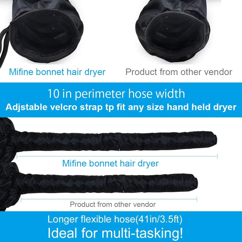 Bonnet Hood Hair Dryer Attachment - Adjustable Extra Large Bonnet Hair Dryer for Hand Held Hair Dryer with Stretchable Grip and Extended Hose Length (Black) image number 6