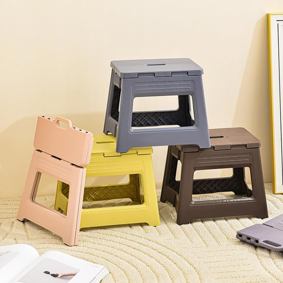 AIMALL Portable Folding Plastic Stool Large Retractable Chair for Outdoor Fishing Travel Camping, Compact Step Stool for Adults Kids, 11.6&times;9.2&times;9.4In - Brown image number 6