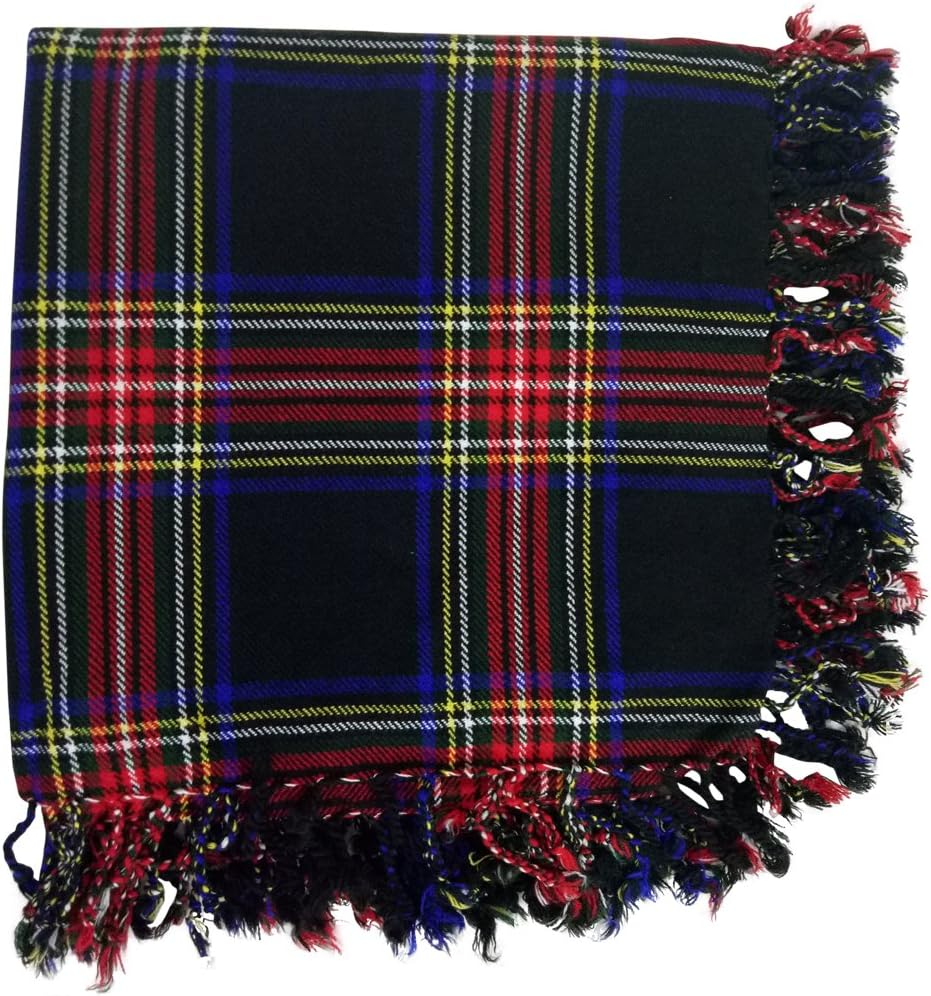 New Kilt Fly Plaid Acrylic Wool Scarf Rolled Fringe Shawl in (Macleod of Lewis)