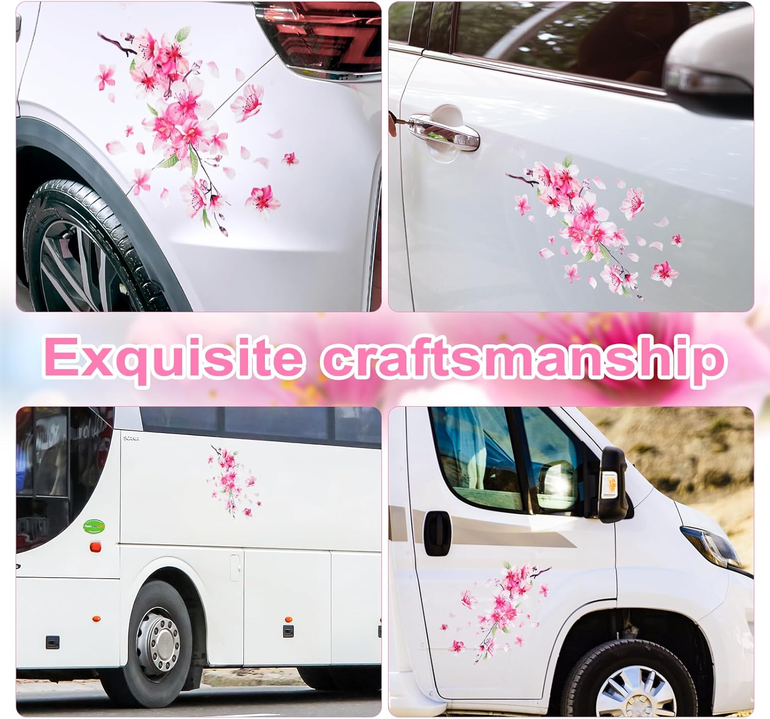 Cherry Blossom Car Sticker, Flower Car Bumper Decals Waterproof Car Scratch Cover Sticker Pink Car Decorations for Automotive Car Window Decor image number 6