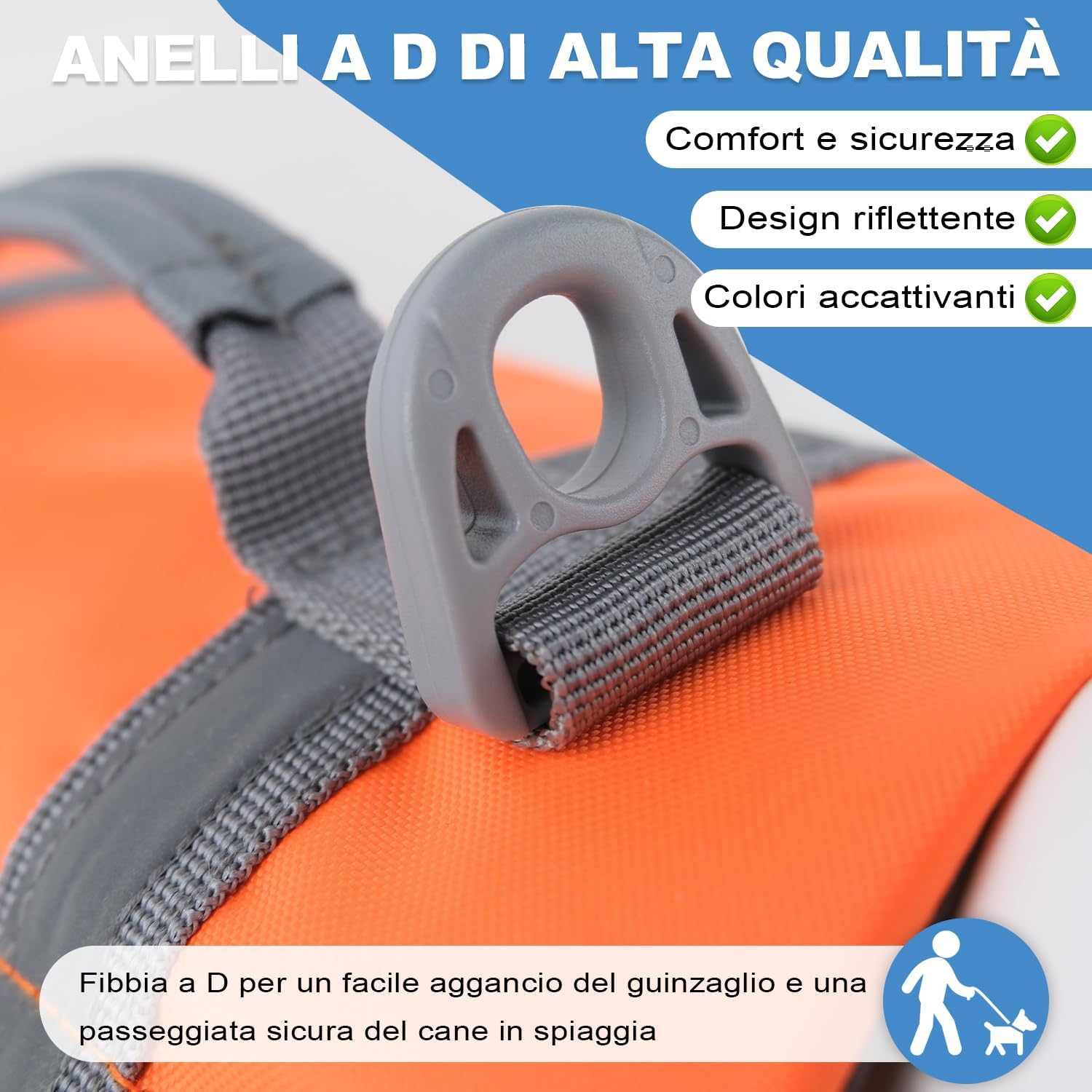 Voarge Dog Life Jacket, Pet Safety Vest Swimwear Dog Life Jacket, Adjustable for Dog Size with Strong Swimming and Rescue Handle (Orange, S) image number 6